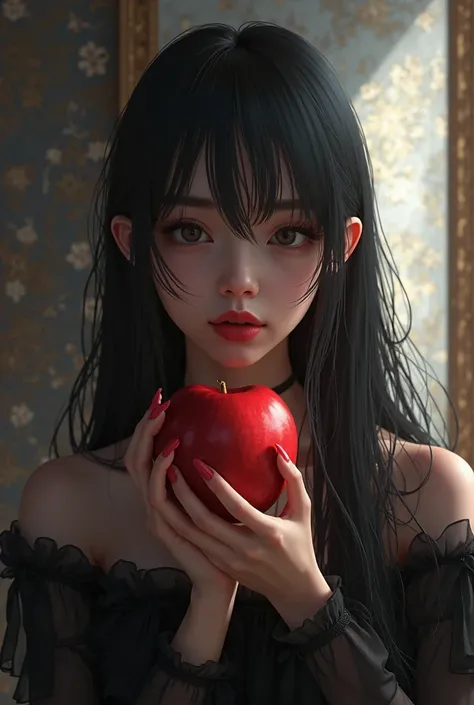 ((RAW photos),Absurd ,(Absurd 分辨率)),masterpiece,Best quality,(extremely detailed 8k unity CG wallpaper),(Most Best Illustration),(BEST SHADOW),Realistic lighting,Beautiful and detailed brilliance ,((21yo)),girl,longblackhair,Black Queen,accessories,Hold an...