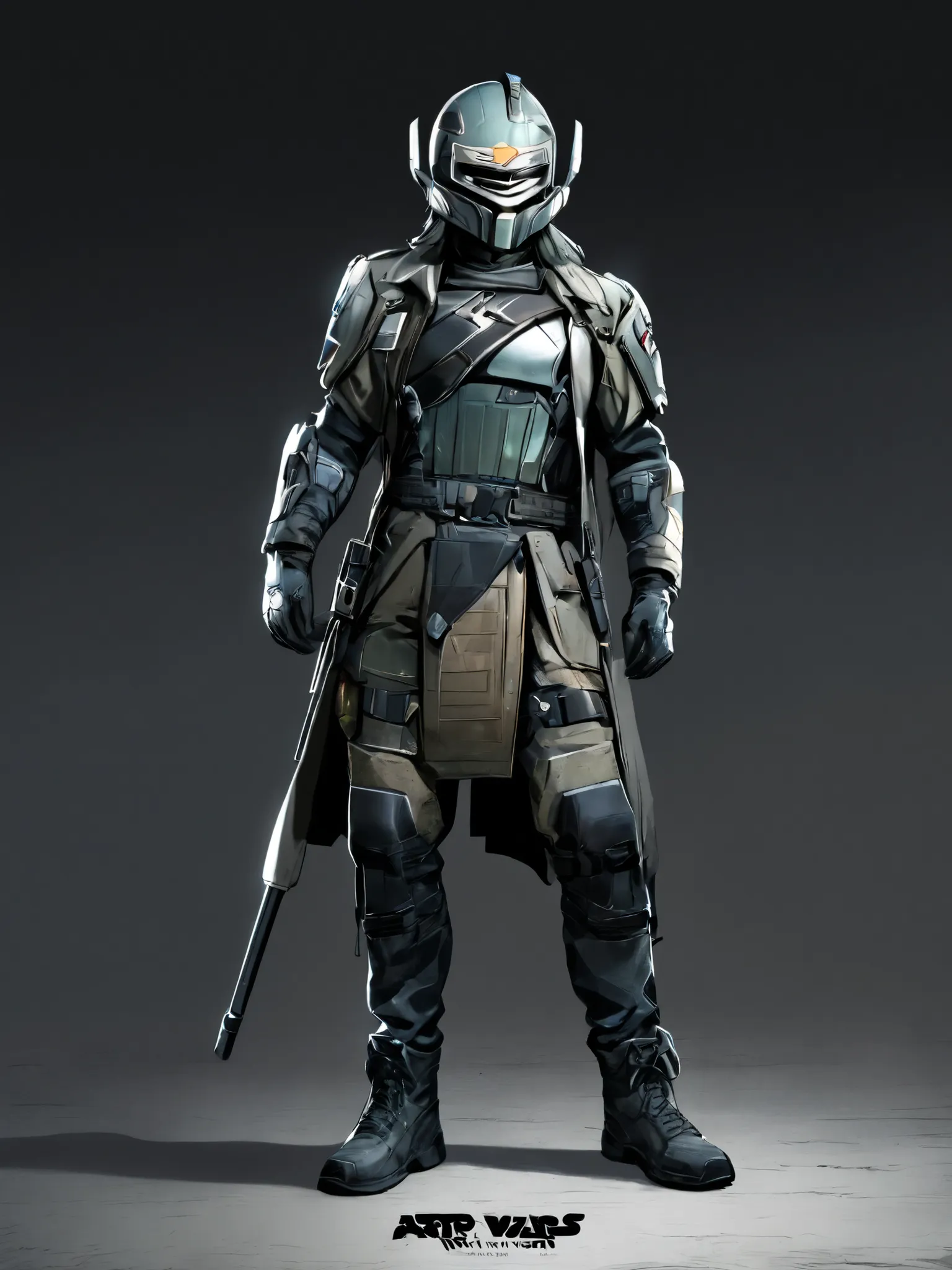 A retro Sci fi OC mercenary Bounty hunter group full body with the star wars style with full face helmet total original 