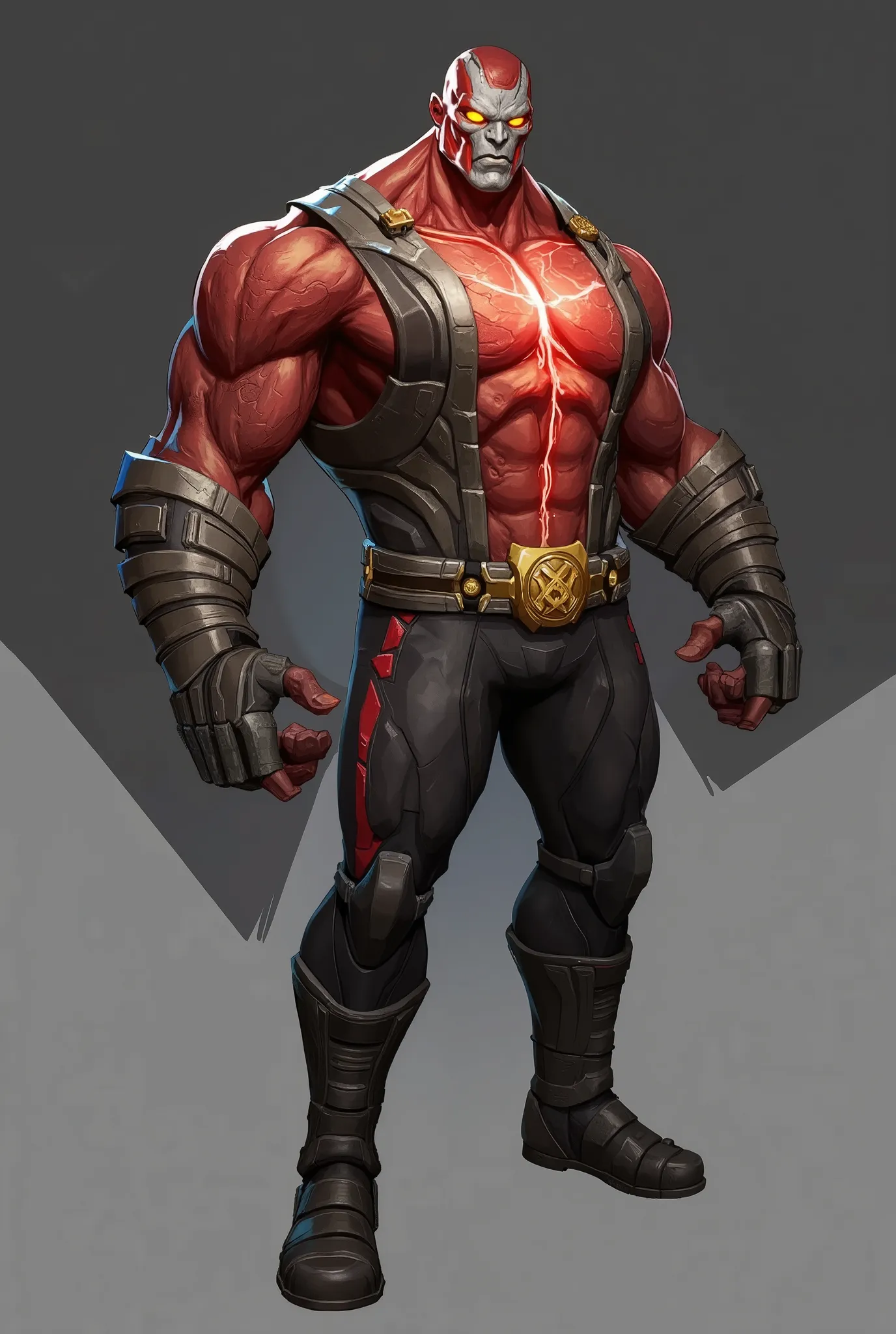 Imagine Drax the Destroyer as a Duelist-class hero in the Marvel Rivals video game developed by NetEase Games. His skin is stone-like and cracked, glowing with molten lava veins and embedded with pulsing Kree-tech nodes. His eyes blaze with white-hot rage....