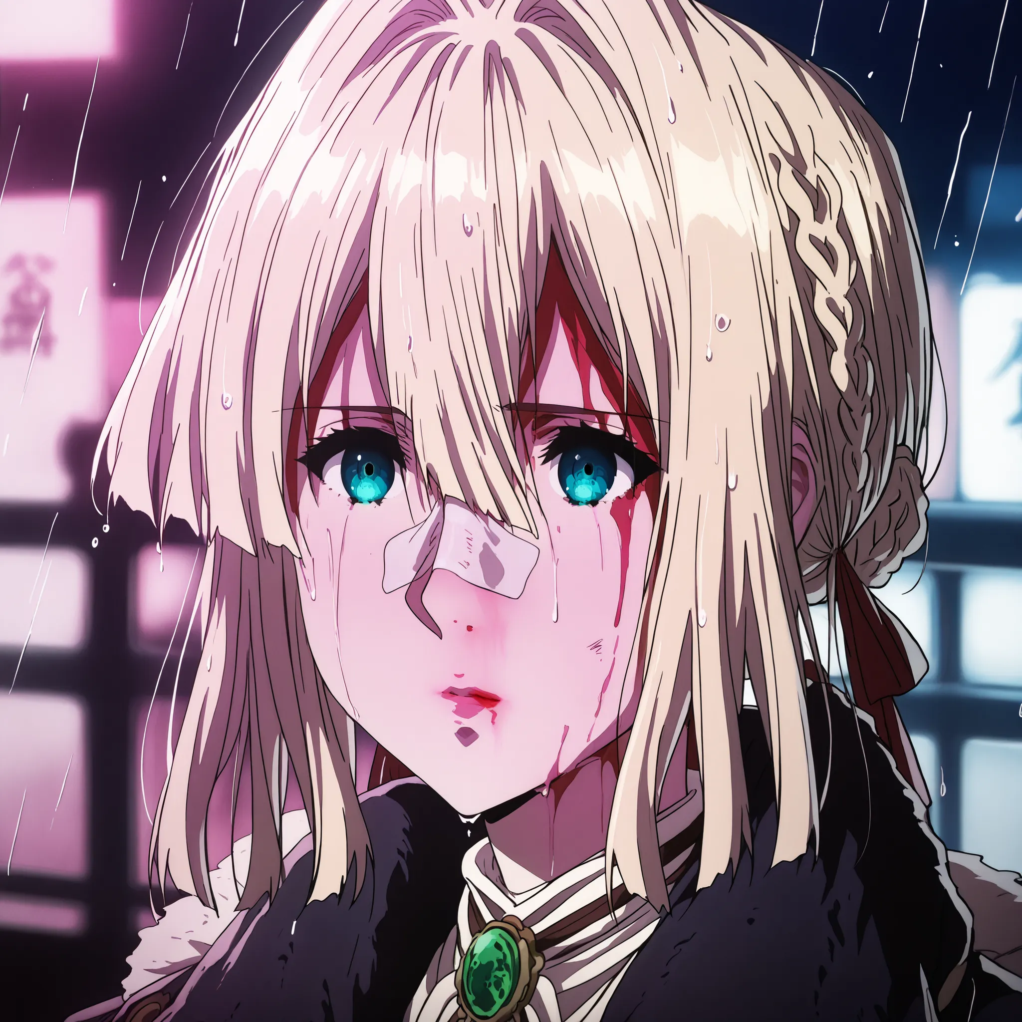absurdres, (((Ultra HD))), (((Ultra High Quality))), ((hyper detailed)), ((Ultra High Resolution)), (Highly rendered), ((detailed eyes)), (((8K))), ((perfect face)), ((masterpiece)), cinematic, solo, 1girl, white shirt, black coat, fur trimmed coat, violet...