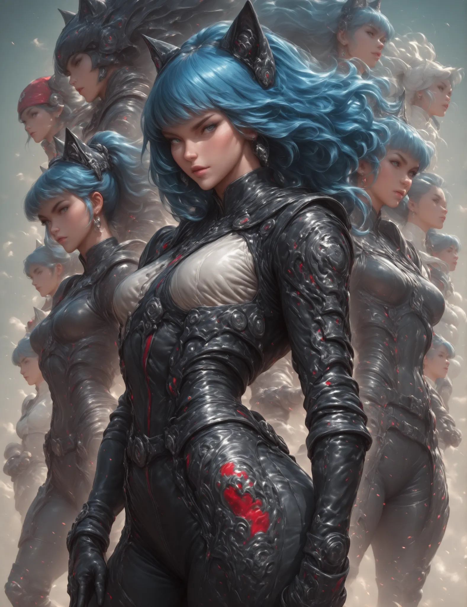 a cartoon image of a woman with blue hair and cat ears, artgerm comic strip, as seen in artgerm, krenz cushart and artgerm, artgerm style, extremely detailed artgerm, artgerm style, artgerm art, artgerm lau, artgerm and lois van baarle