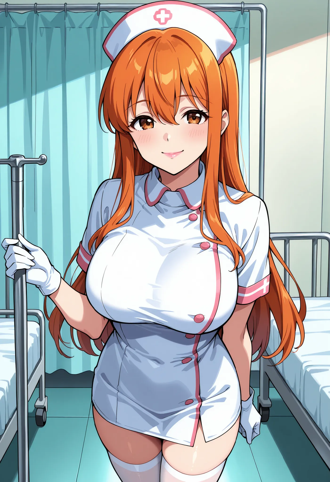 Score_9, score_8_up, score_7_up, source_anime, Aki Minami, solo, long hair, orange hair, sidelocks, hair between eyes, bangs, brown eyes, large breasts, (best quality), (high quality), {masterpiece}, extremely delicate and beautiful, ultra-detailed, beauti...