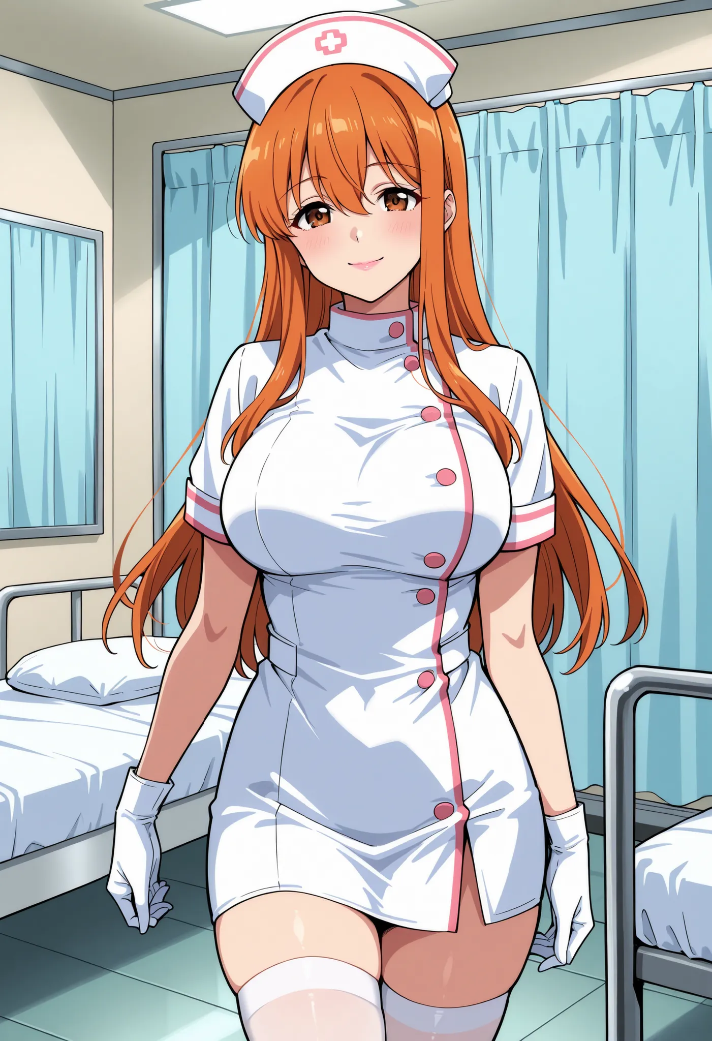 Score_9, score_8_up, score_7_up, source_anime, Aki Minami, solo, long hair, orange hair, sidelocks, hair between eyes, bangs, brown eyes, large breasts, (best quality), (high quality), {masterpiece}, extremely delicate and beautiful, ultra-detailed, beauti...