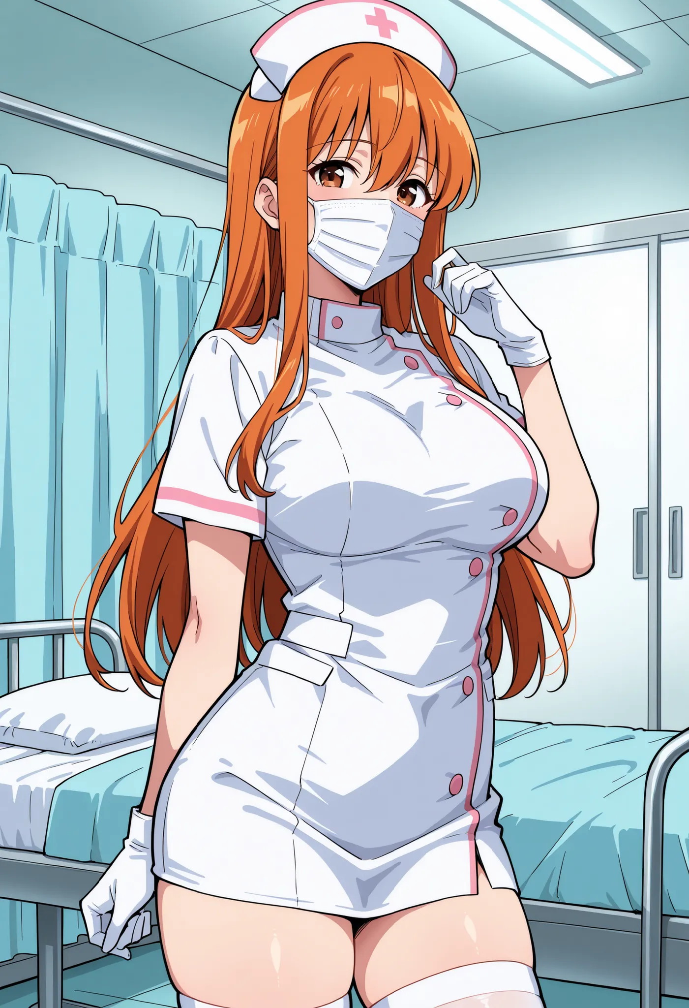 Score_9, score_8_up, score_7_up, source_anime, Aki Minami, solo, long hair, orange hair, sidelocks, hair between eyes, bangs, brown eyes, large breasts, (best quality), (high quality), {masterpiece}, extremely delicate and beautiful, ultra-detailed, beauti...