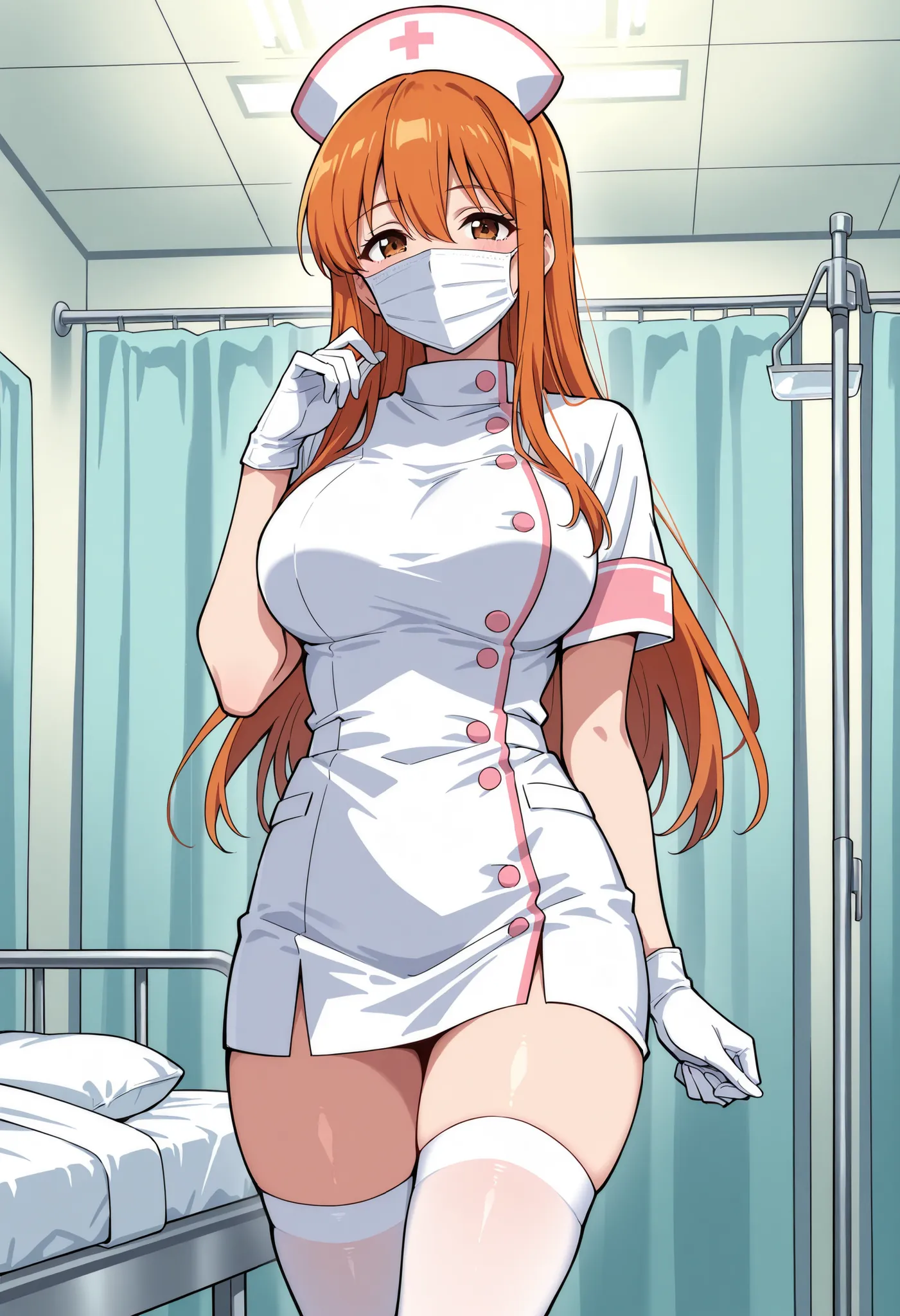 Score_9, score_8_up, score_7_up, source_anime, Aki Minami, solo, long hair, orange hair, sidelocks, hair between eyes, bangs, brown eyes, large breasts, (best quality), (high quality), {masterpiece}, extremely delicate and beautiful, ultra-detailed, beauti...