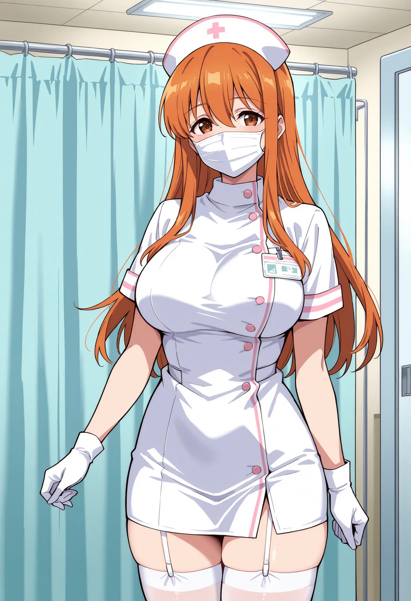 Score_9, score_8_up, score_7_up, source_anime, Aki Minami, solo, long hair, orange hair, sidelocks, hair between eyes, bangs, brown eyes, large breasts, (best quality), (high quality), {masterpiece}, extremely delicate and beautiful, ultra-detailed, beauti...