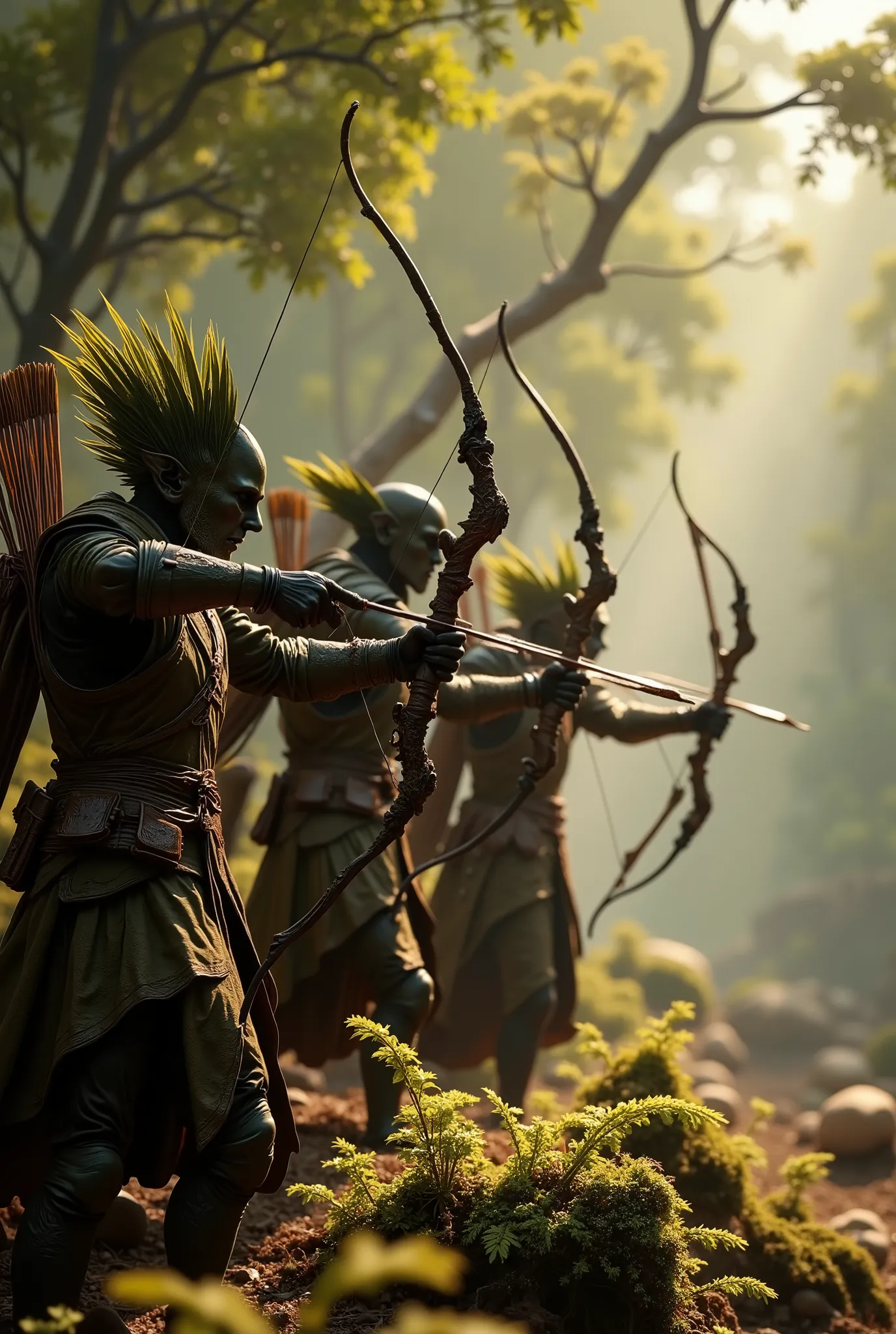 ((RAW Photo), absurd, (absurdresolution)), masterpiece, best quality, (Extremely detailed 8k unity CG wallpaper), (best illustration), (best shadow), Realistic lighting, beautiful detailed glow, ((FULL BODY)), (((Photographic Perspective)), three forest ar...