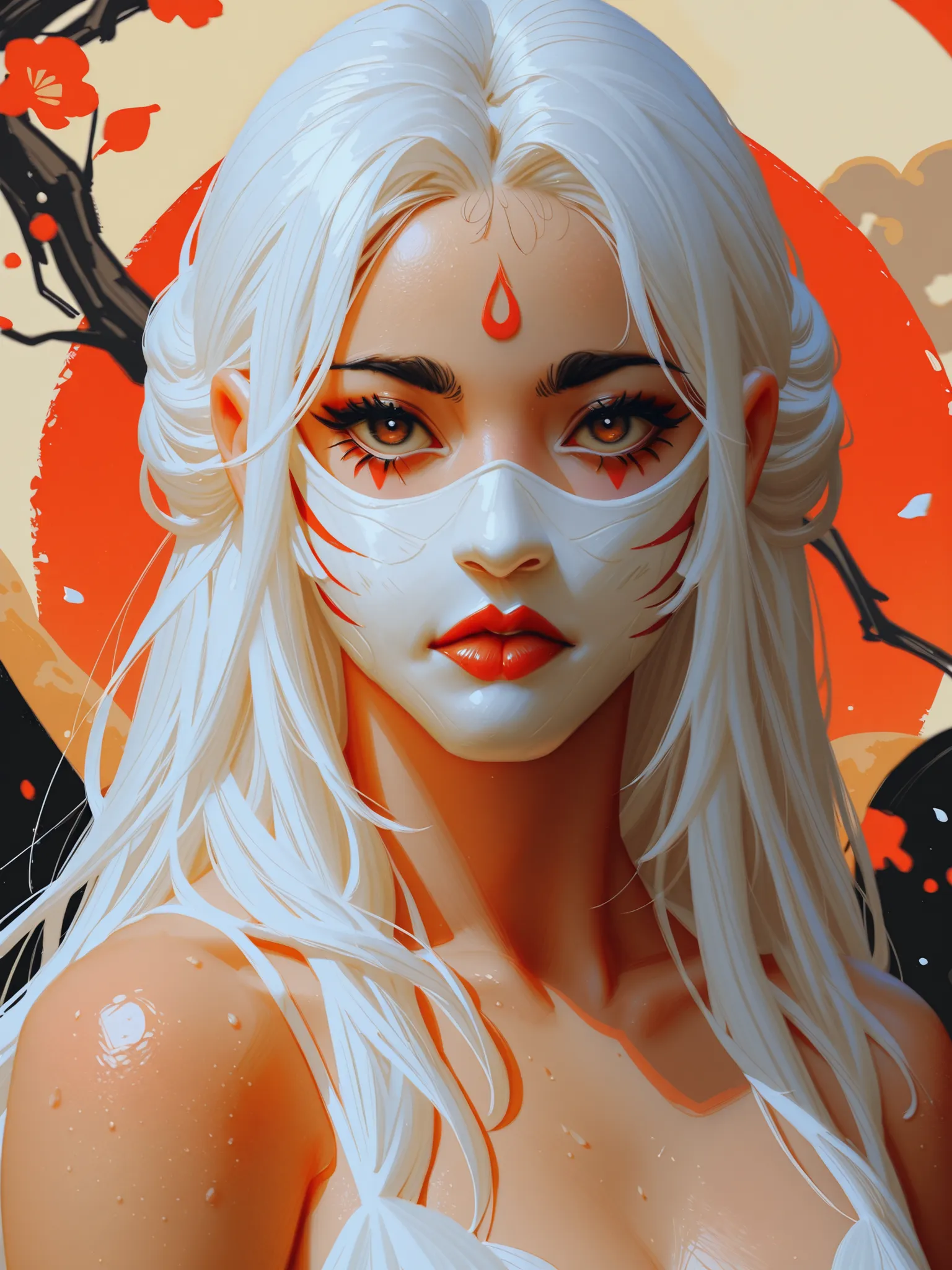 a close up of a woman with white hair and a white mask, beautiful character painting, guweiz, artwork in the style of guweiz, white haired deity, by Yang J, epic exquisite character art, stunning character art, by Fan Qi, by Wuzhun Shifan, guweiz on pixiv ...