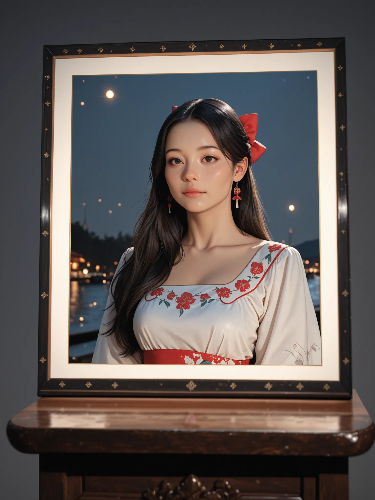 (8k, RAW photo, best quality, masterpiece:1.2), (realistic, photo-realistic:1.37),1girl, night, professional lighting, photon mapping, radiosity, Korean Doll, long traditional dress, grey background
