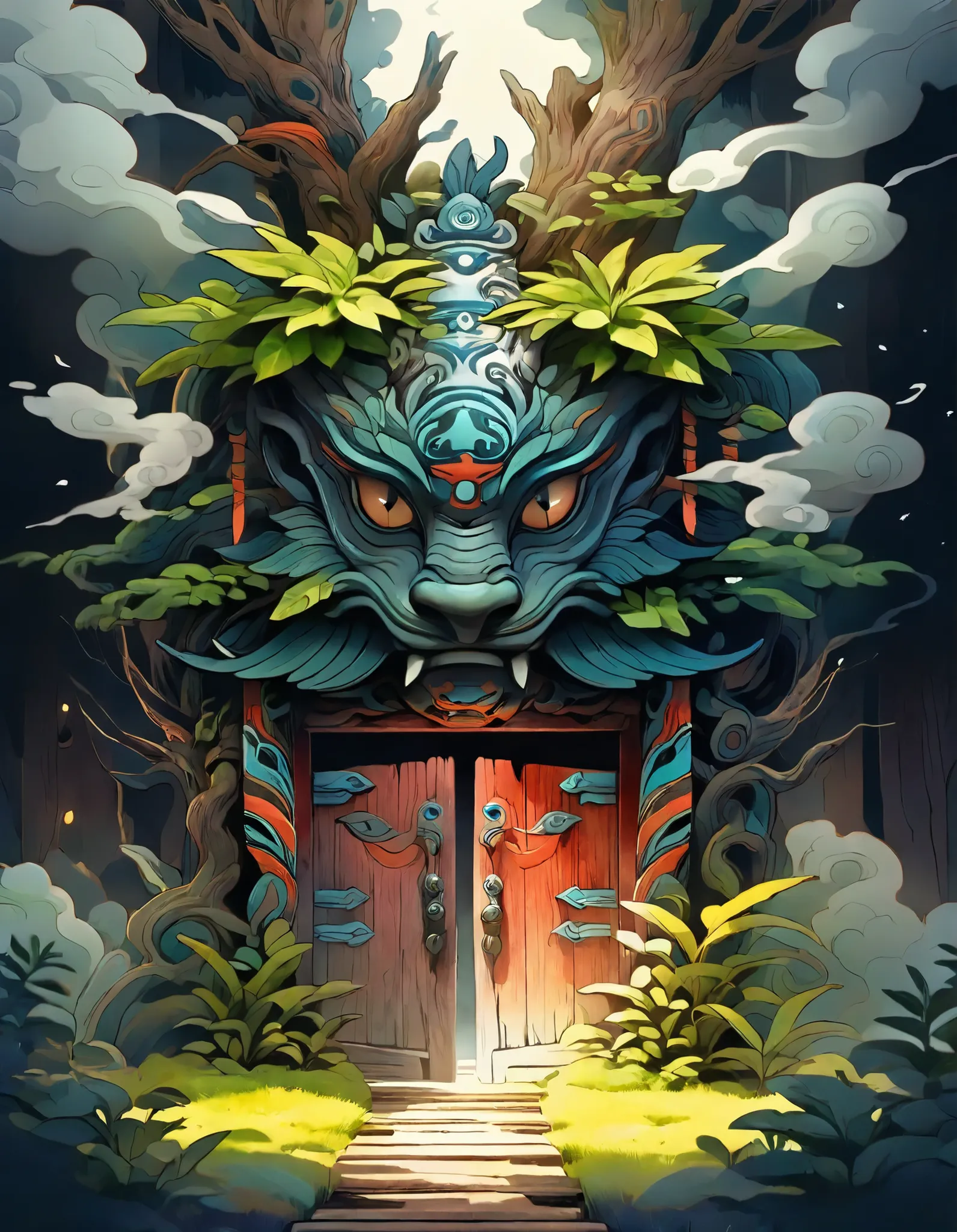 ,[ Mysterious Breath ,Wooden door to the unknown,[Dark,totem,plant