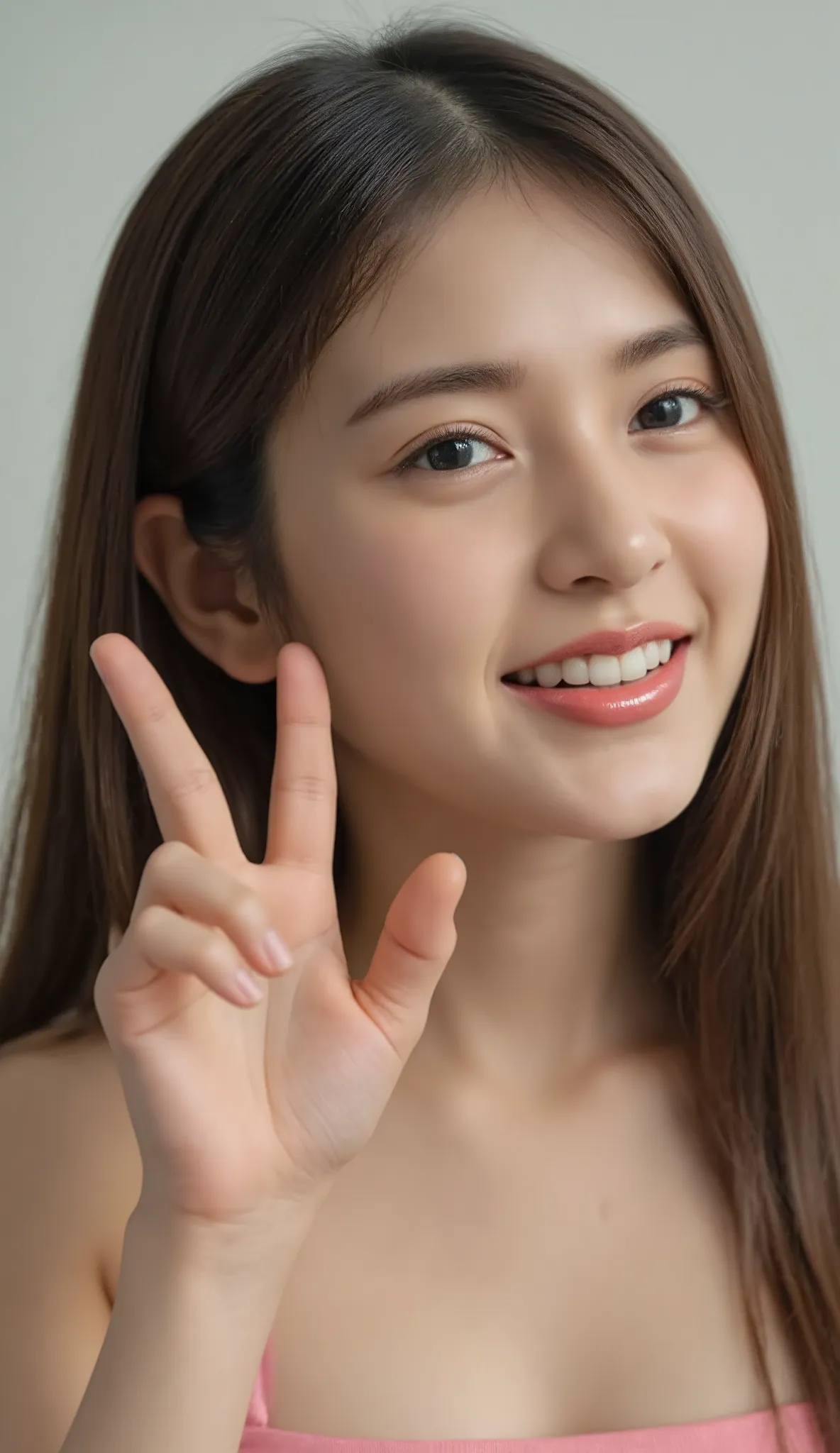 20 years old girl thumbs up with sweet smile, masterpiece:1.2, detailed face:1.2, detailed hands:1.5, detailed fingers:1.5, 8K photo,