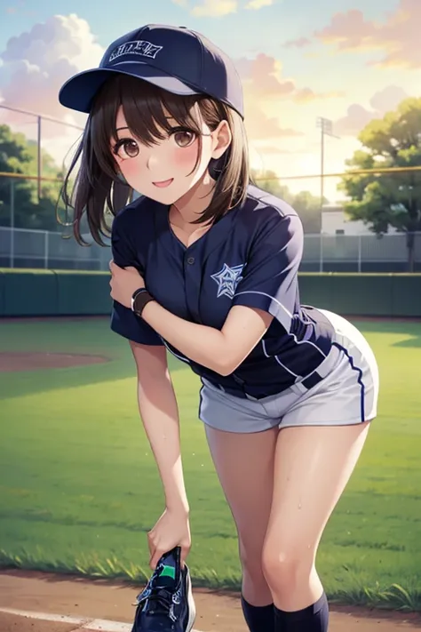  1girl  ,Alone , ,(Baseball cap:1.2) ,超high resolution, masterpiece, Top quality ,Super Detailed, High Details, high resolution, 8k ,Blake shorts  ,shirt ,Sneakers ,socks ,brown hair ,medium hair ,Blake Park ,Standing, beautiful girl leaning forward ,sweat ,Cross Thread ,Smile ,sunset ,rough breathing ,(toned body:1.1), 


,、、 、,( masterpiece, best quality, high resolution, ultra high resolution, pixel perfect, depth of field, 4K, RTTX10.0), 、Anegasaki Nene, shiny brown hair, beautiful brown eyes, smiling face, sparkling pupils, (fine grain), , highly detailed face,, (masterpiece:1.2, best quality), ((only1 girl)), ((cowboy shot：1.5))