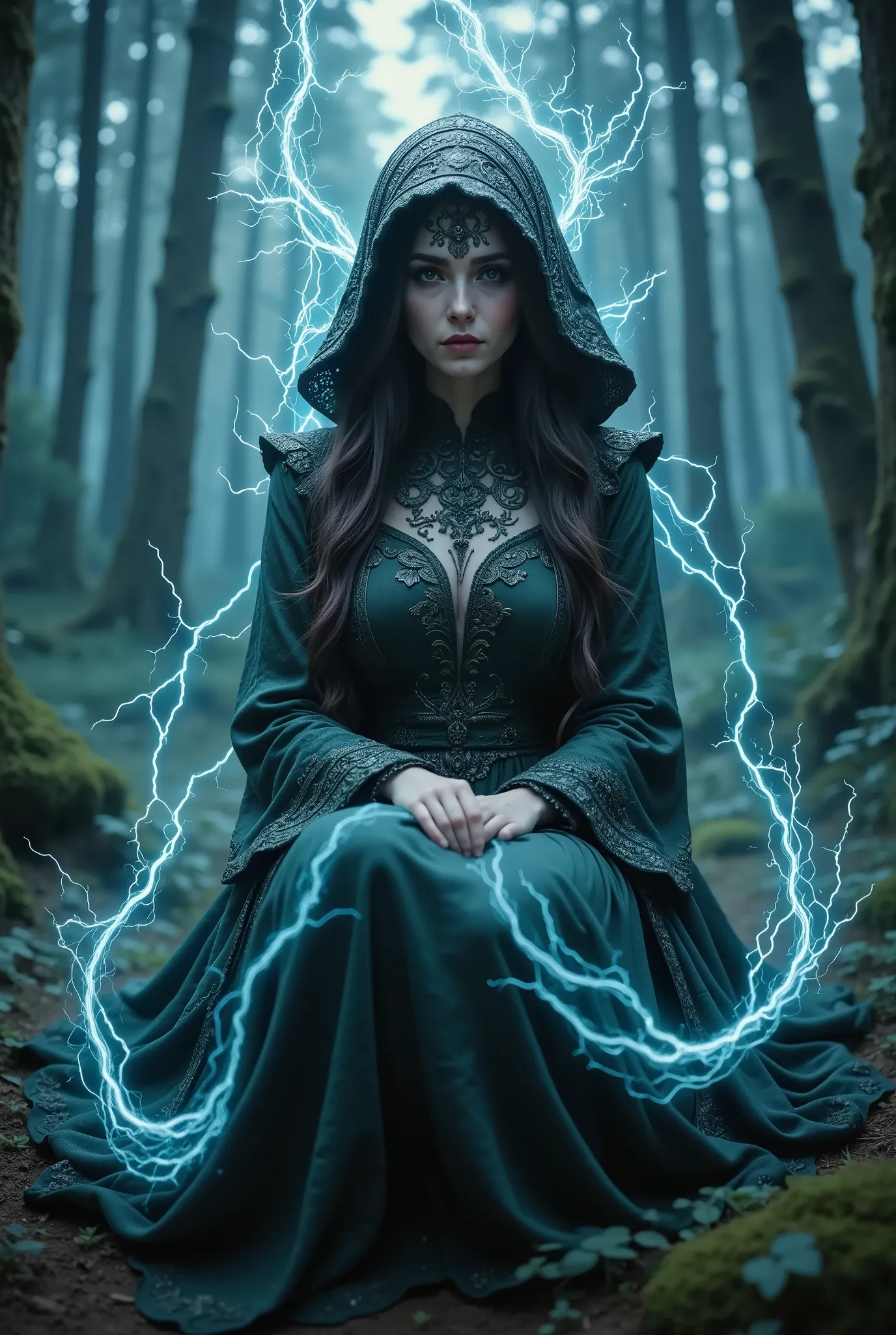 witch's witchcraft, Mysterious magic , dark energy, portrait of a witch,  gothic fantasy , fantastic landscape, surrealistic realism,  digital art , high detail,  8k resolution , deep focus, ultra-realistic, deep shadows, sharp contrast, cool tones,  dark ...