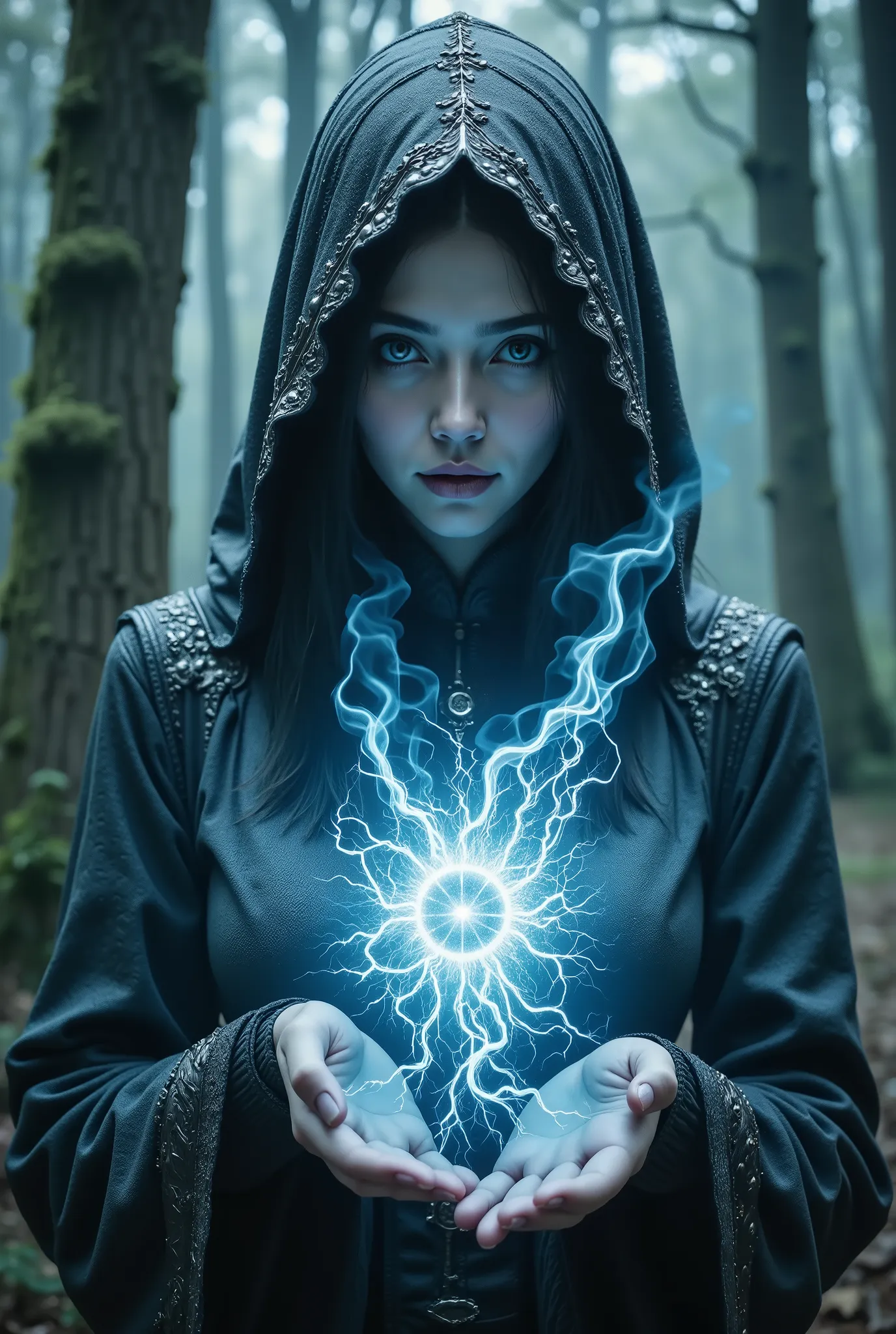 witch's witchcraft, Mysterious magic , dark energy, portrait of a witch,  gothic fantasy , fantastic landscape, surrealistic realism,  digital art , high detail,  8k resolution , deep focus, ultra-realistic, deep shadows, sharp contrast, cool tones,  dark ...