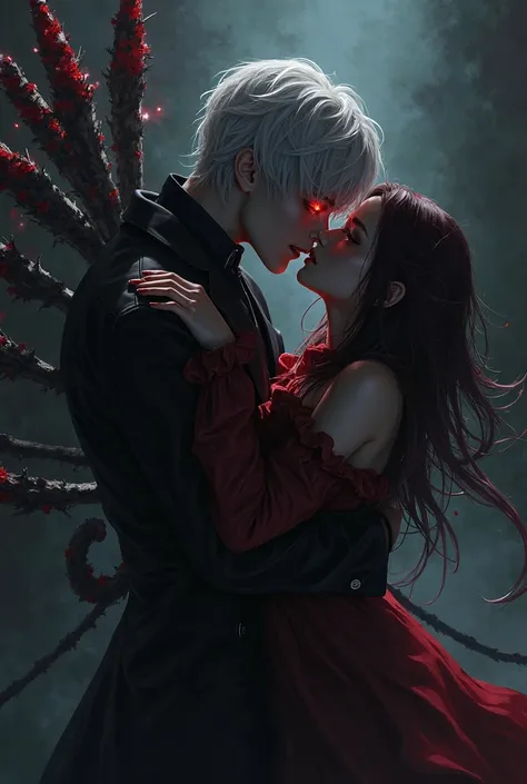Takizawa seidou in his ghoul form from Tokyo ghoul is kissing a girl 