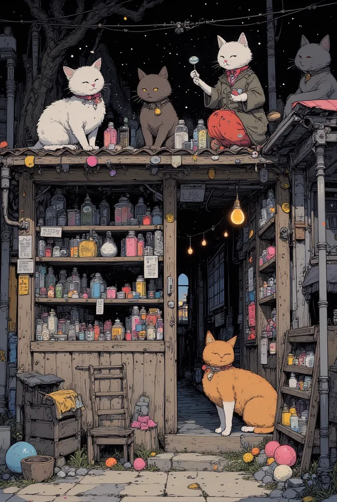 Mysterious candy shop where cats gather that is only open late at night.