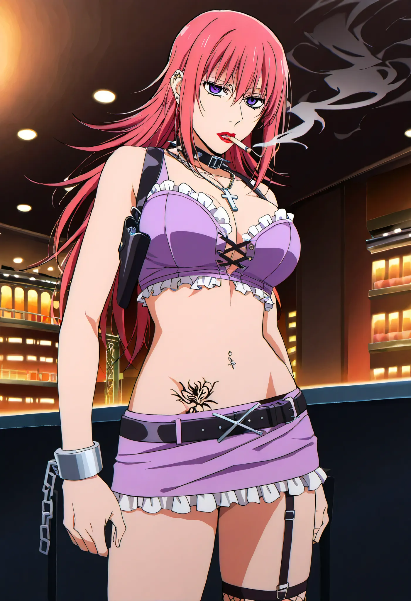 score_9,score_8_up,score_7_up,score_9,4k,HD,8k,highres,antialiasing,detailed,texture,lineart,full color,cinematic lighting BREAK kirara hoshi,1girl,solo,looking at viewer,,kirara hoshi,1girl,solo,looking at viewer,,bracelet,mount piercing,piercing,crop top...