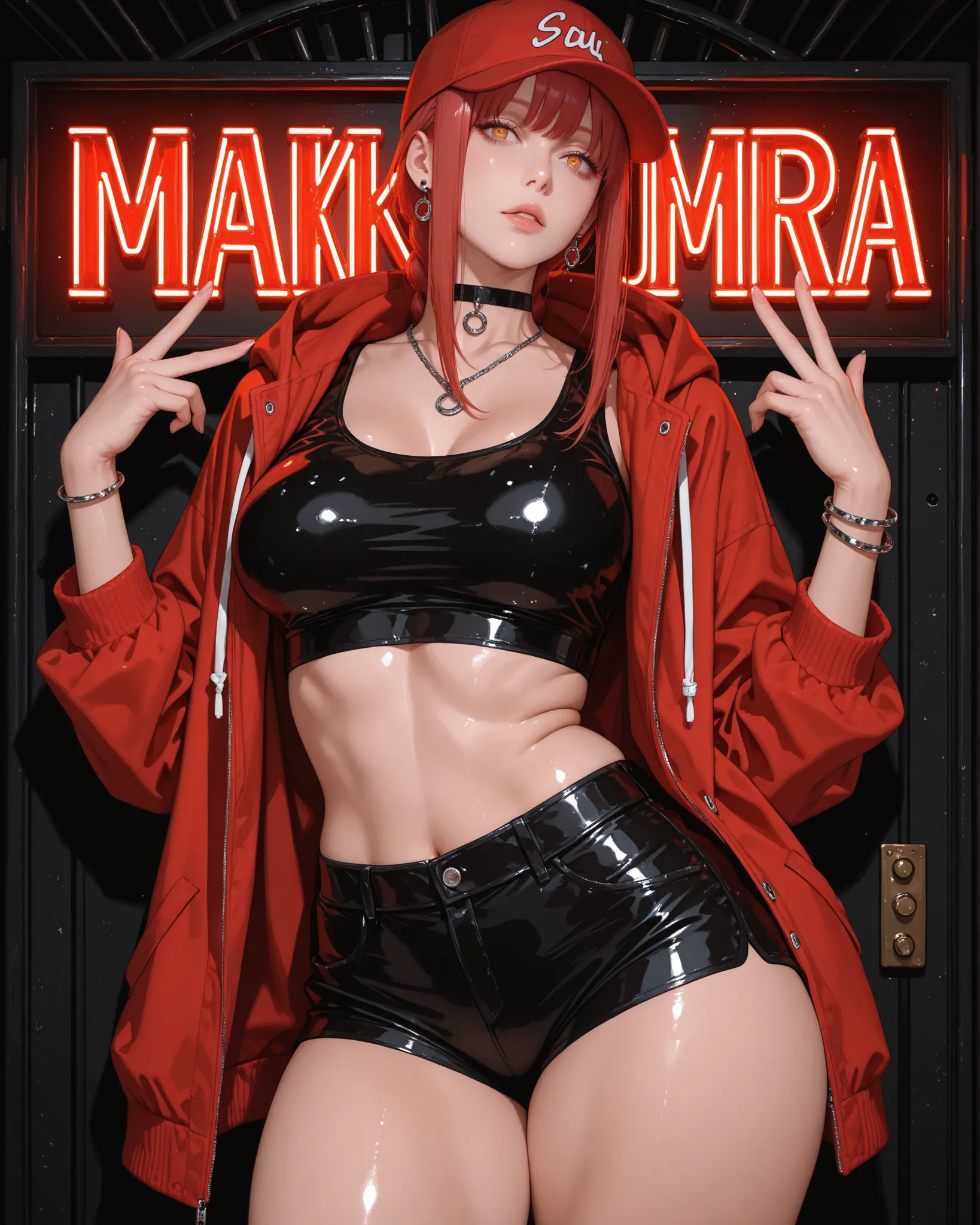 closeup, Sluisap, eyes、usnr、GBF_style、748cmstyle、32K、Semi-realistic、 super detailed description 、Artwork、Original Works、 detailed color、 detailed eyes、 detailed lips 、 The Greatest Masterpiece、Professional work、normal Breasts, Chainsaw Man Character , Maki...