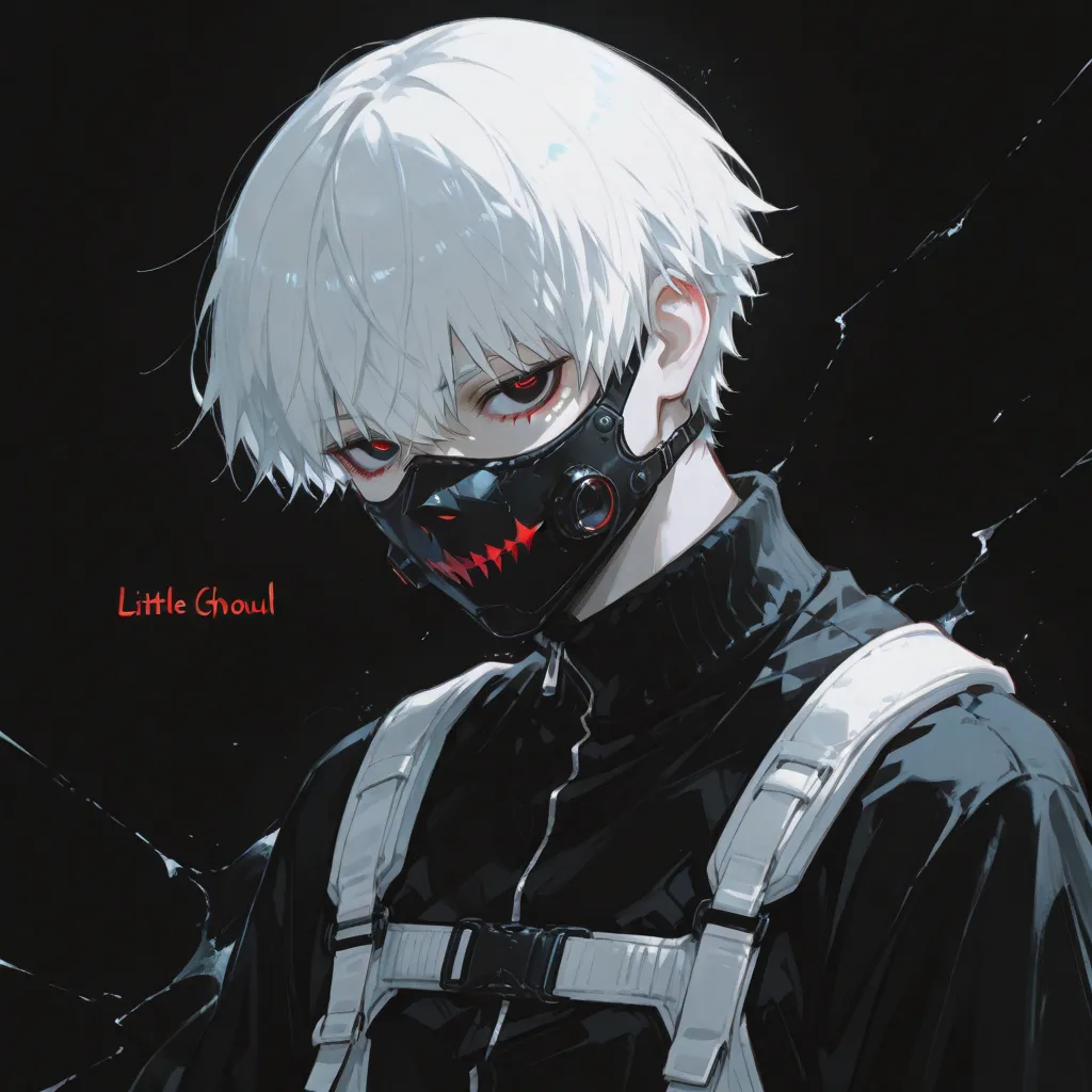   male、masterpiece, top quality, amazing quality from bottom left diagonally, mini style, very sophisticated, Newest, is very beautiful, upper body, 非常にhigh resolution, high resolution、Little Kaneki Ken、anime style、Tokyo Ghoul、darken the whites of the eyes、Ghoul Mask