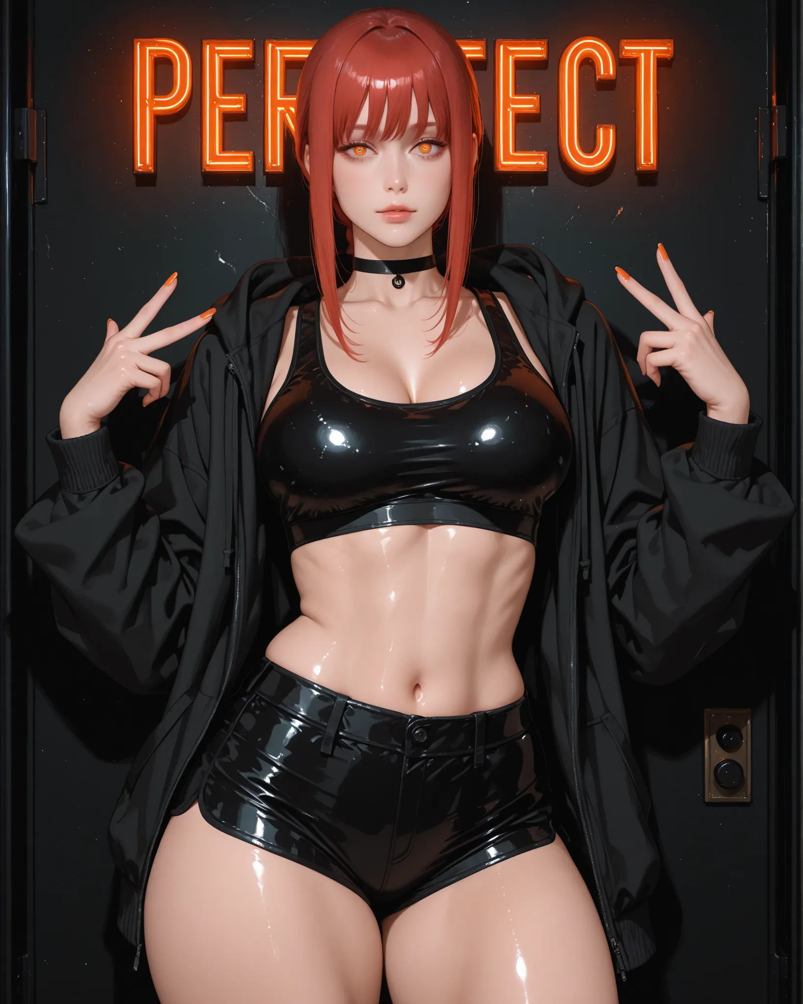 closeup, Sluisap, eyes、usnr、GBF_style、748cmstyle、32K、Semi-realistic、 super detailed description 、Artwork、Original Works、 detailed color、 detailed eyes、 detailed lips 、 The Greatest Masterpiece、Professional work、normal Breasts, Chainsaw Man Character , Maki...
