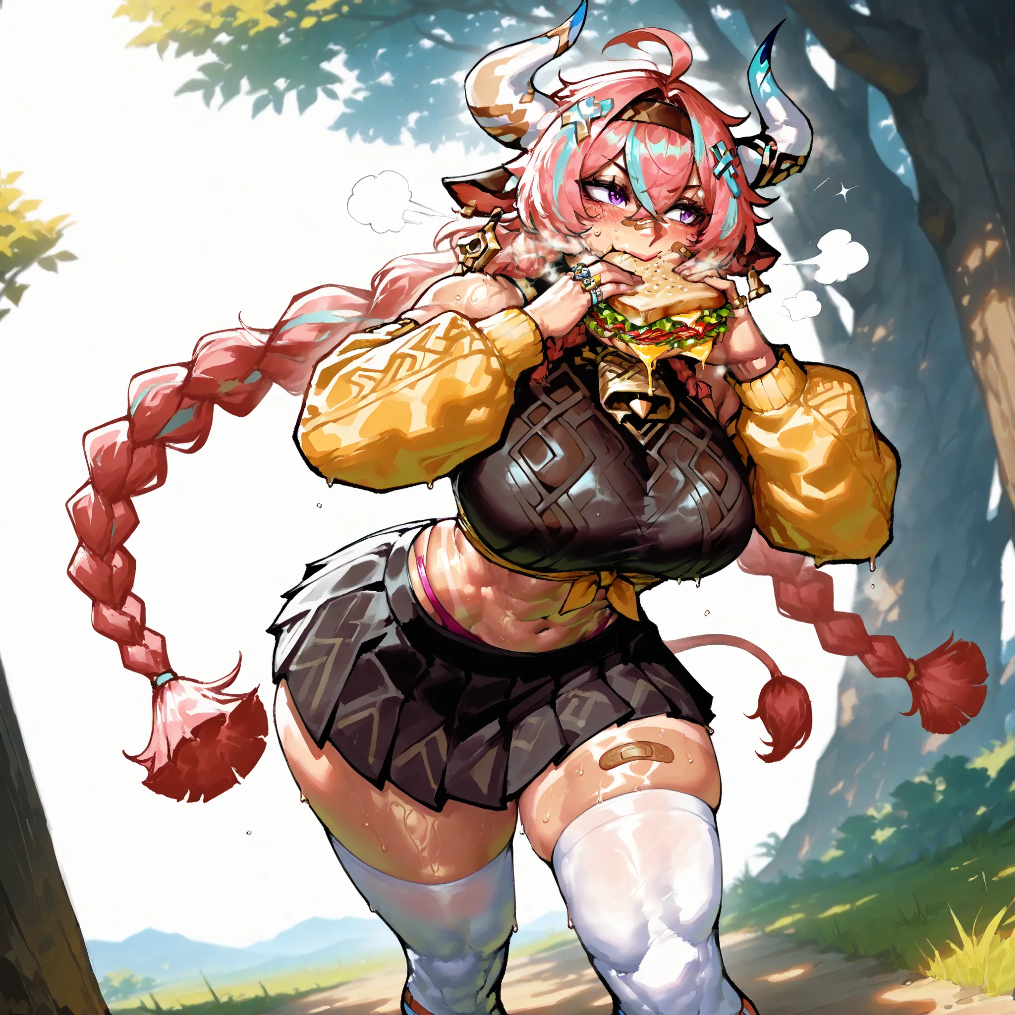 {{score_9, score 8_up, score_7_up, source_anime }} {{Artist: %nyantcha%}} {{solo}}, soft shading, 1girl, long hair, standing, mouth open, low angle, foreshortening, facing viewer, virgoart, Krekkov, film grain, dynamic pose, dynamic angle, shiny skin, shin...