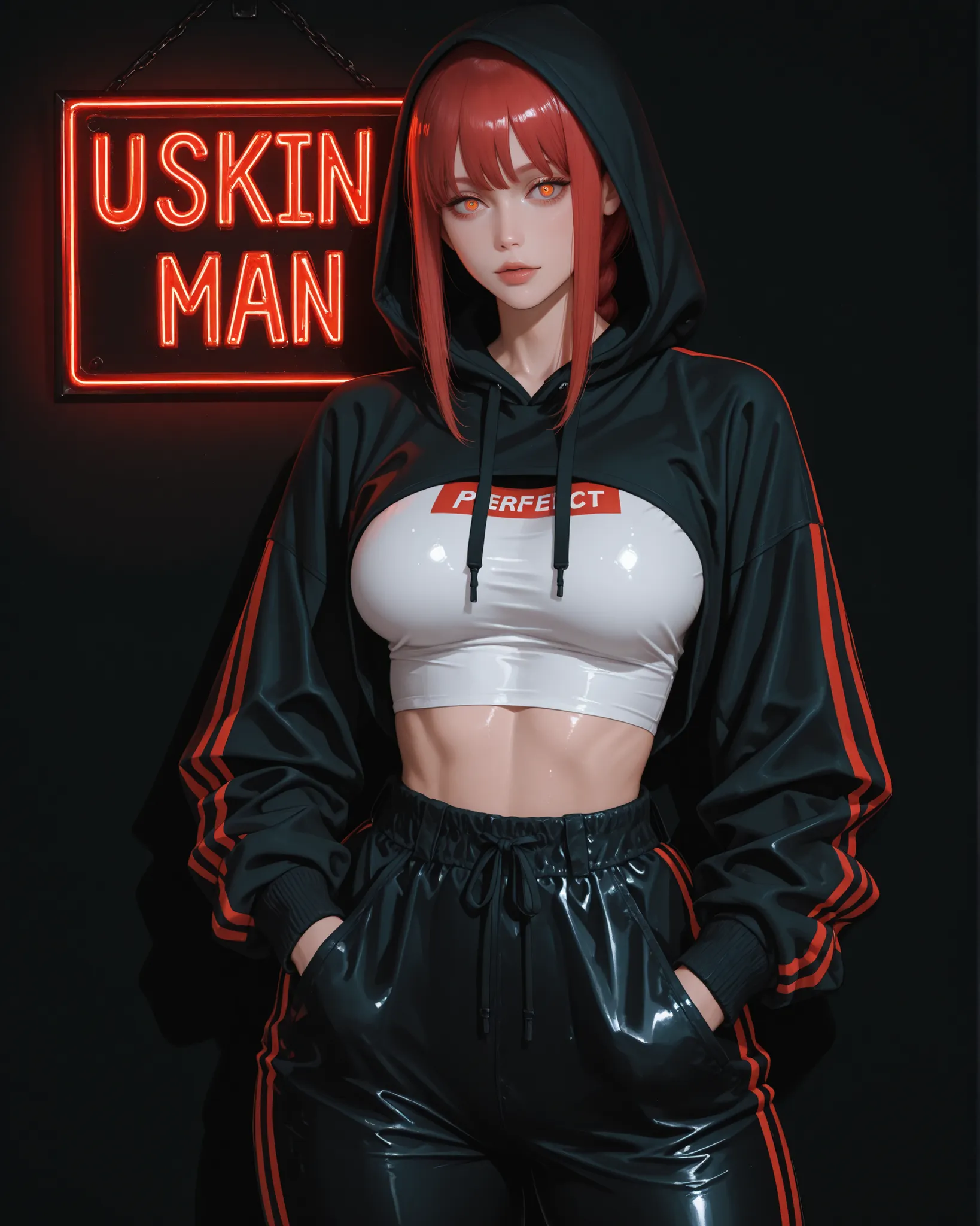 closeup, Sluisap, eyes、usnr、GBF_style、748cmstyle、32K、Semi-realistic、 super detailed description 、Artwork、Original Works、 detailed color、 detailed eyes、 detailed lips 、 The Greatest Masterpiece、Professional work、normal Breasts, Chainsaw Man Character , Maki...