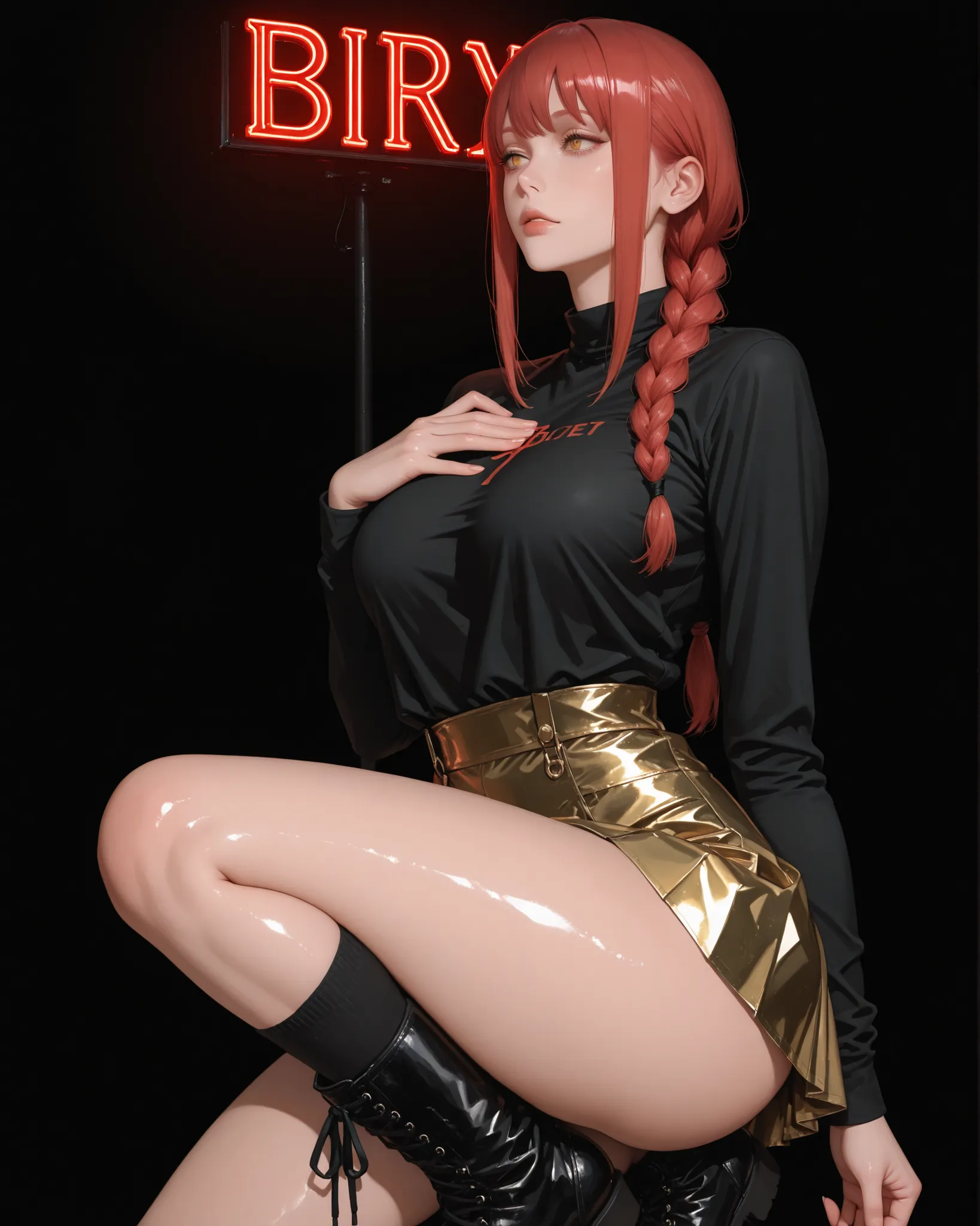 closeup, Sluisap, eyes、usnr、GBF_style、748cmstyle、32K、Semi-realistic、 super detailed description 、Artwork、Original Works、 detailed color、 detailed eyes、 detailed lips 、 The Greatest Masterpiece、Professional work、normal Breasts, Chainsaw Man Character , Maki...