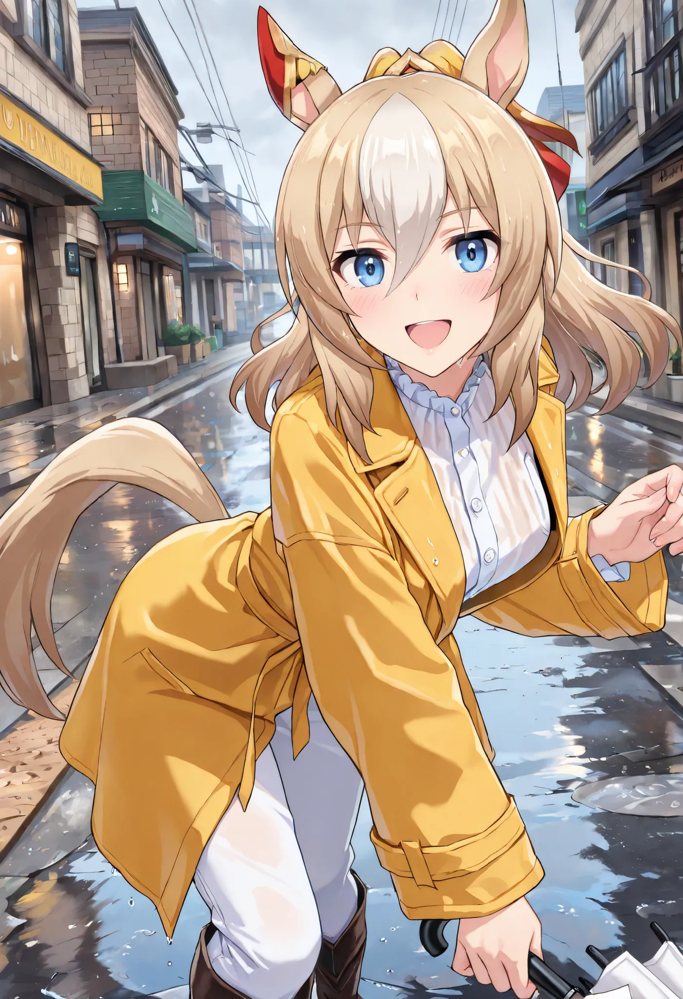 (masterpiece, best quality, perfect face:1.4), wide angle, durandal \(umamusume\), horse ears, hair ornament, single ear cover, horse tail, tail on the lower back, proportional body, proportional,1 girl, beautiful hair, beautiful face, beautiful detailed e...