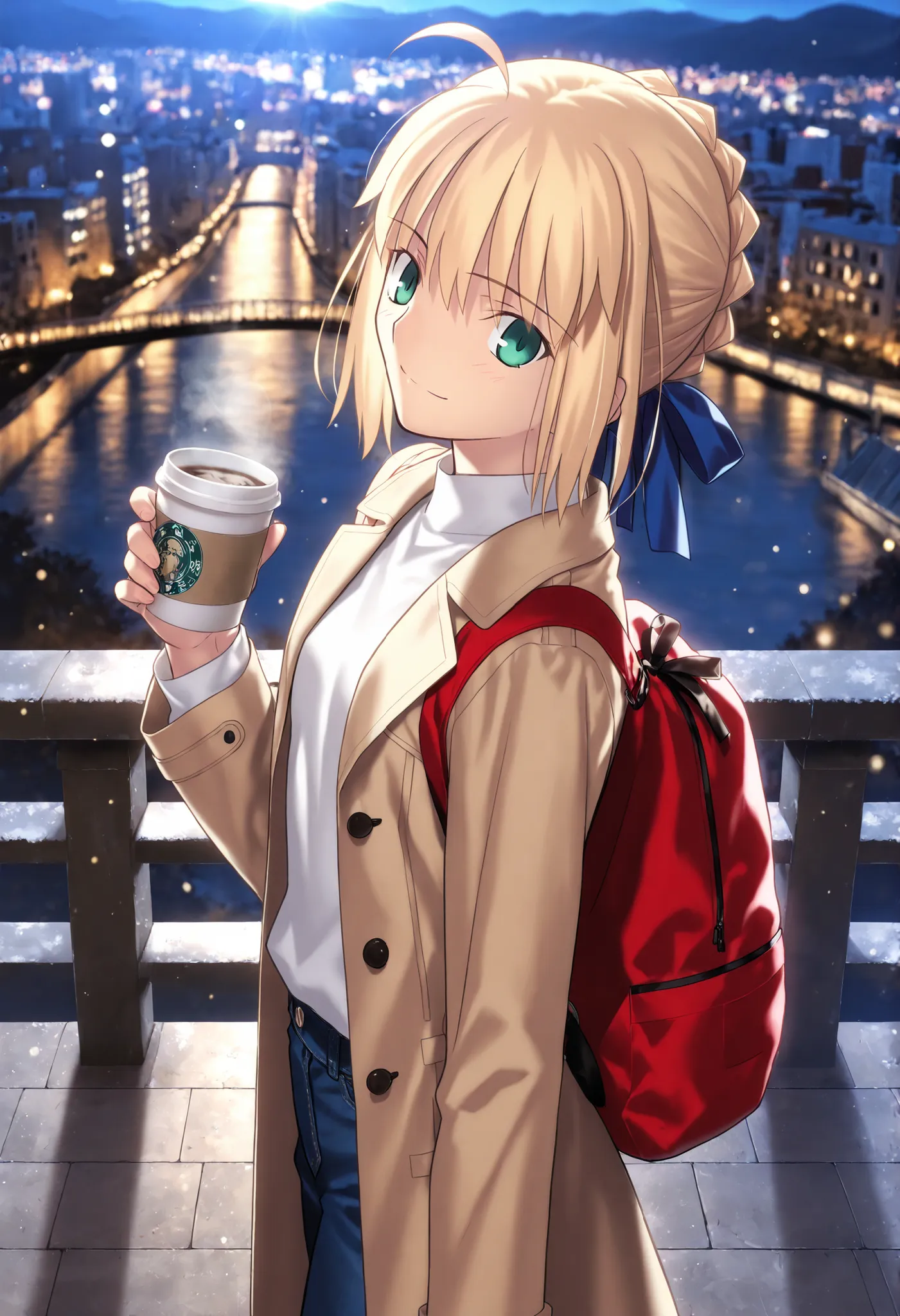 masterpiece, , absurdres, highres, detailed background, high resolution, masterpiece, necessary, detail, best quality, quality, necessary, details, High details, Precise, 8k outdoors, (bridge, city, colorful light particles, powder light,), day lens flare,...