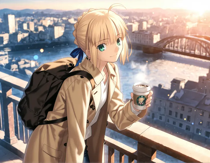 masterpiece, , absurdres, highres, detailed background, high resolution, masterpiece, necessary, detail, best quality, quality, necessary, details, High details, Precise, 8k outdoors, (bridge, city, colorful light particles, powder light,), day lens flare,...