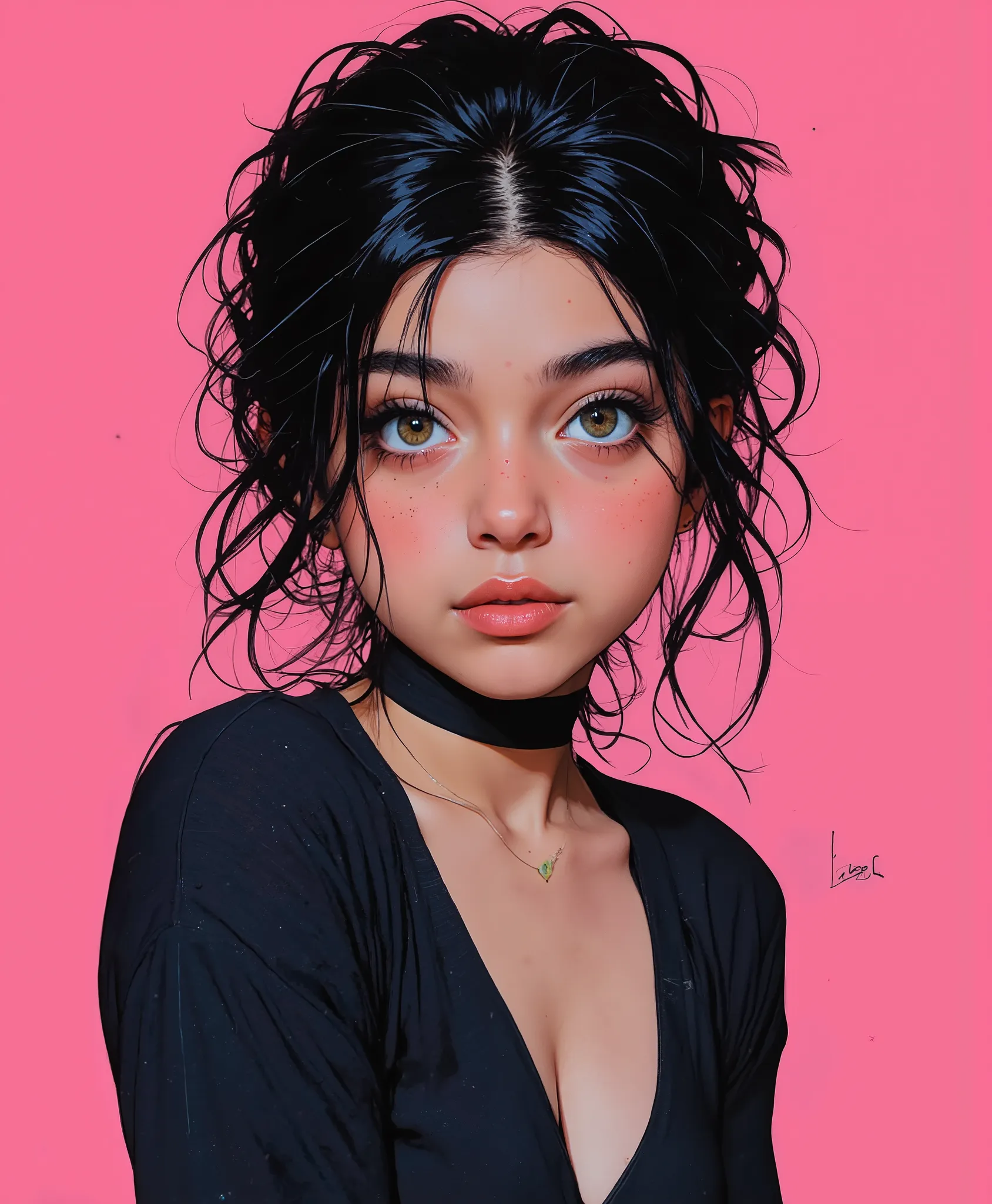 IM4N    .      ,High quality, highres, detailed eyes, detailed, masterpiece, best quality, absurdres, 8k, HDR, face focus, solo, girl,  woman, messy hair, joy, grunge, retro, pop art, medium shot, pink retro anime, retro art. 
 ,IM4N ,Niji Stan Katayama St...