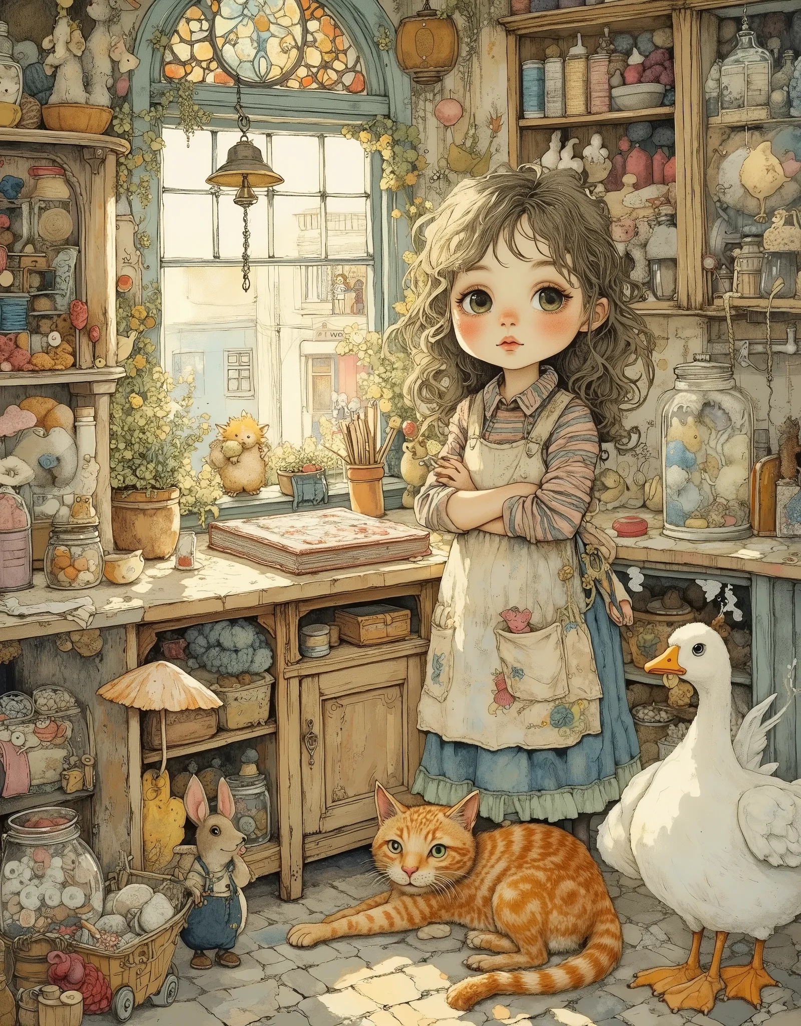 A cheerful little needlewoman stands behind the counter of her fabulous cute shop, surrounded by a charming chaos of creativity. Her shop looks like a house of cheerful dwarfs: the walls are painted in warm pastel colors, and the carved shelves are strewn ...
