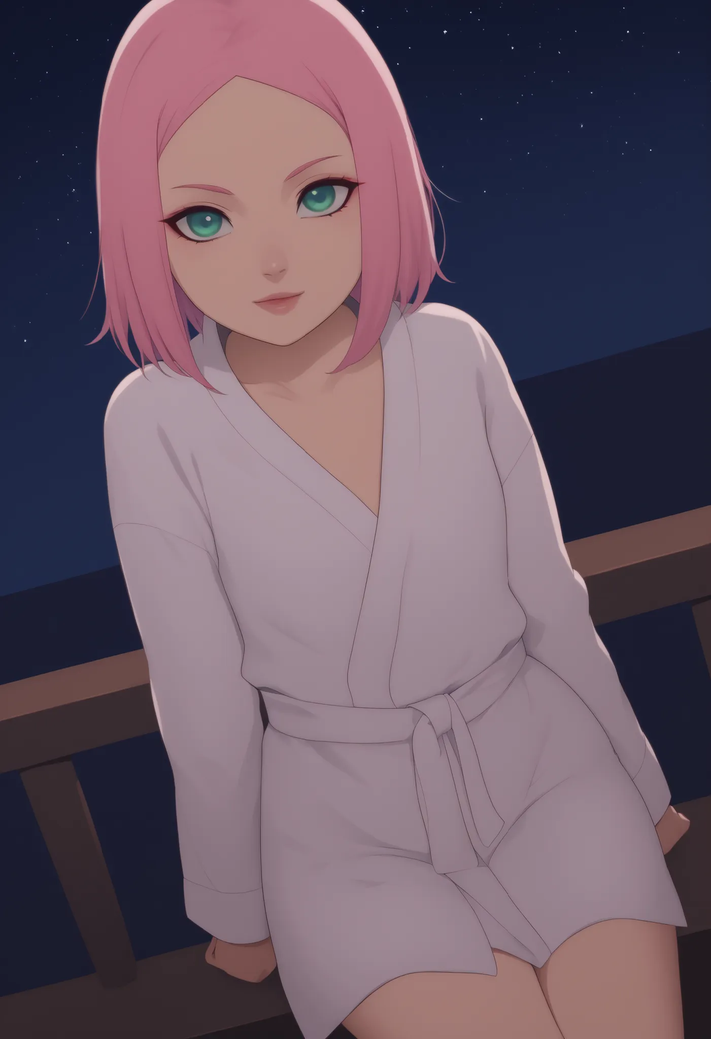 Sakura Haruno. small breasts, huge hips, pink hair, medium hair, light green eyes, thin lips, very fair skin, big forehead. | Score 9, Score 8, Score 7, Score 6, Score 5, Score 4, Masterpiece, Superior Quality, Amazing Quality, Masterpiece, Maximum Quality...