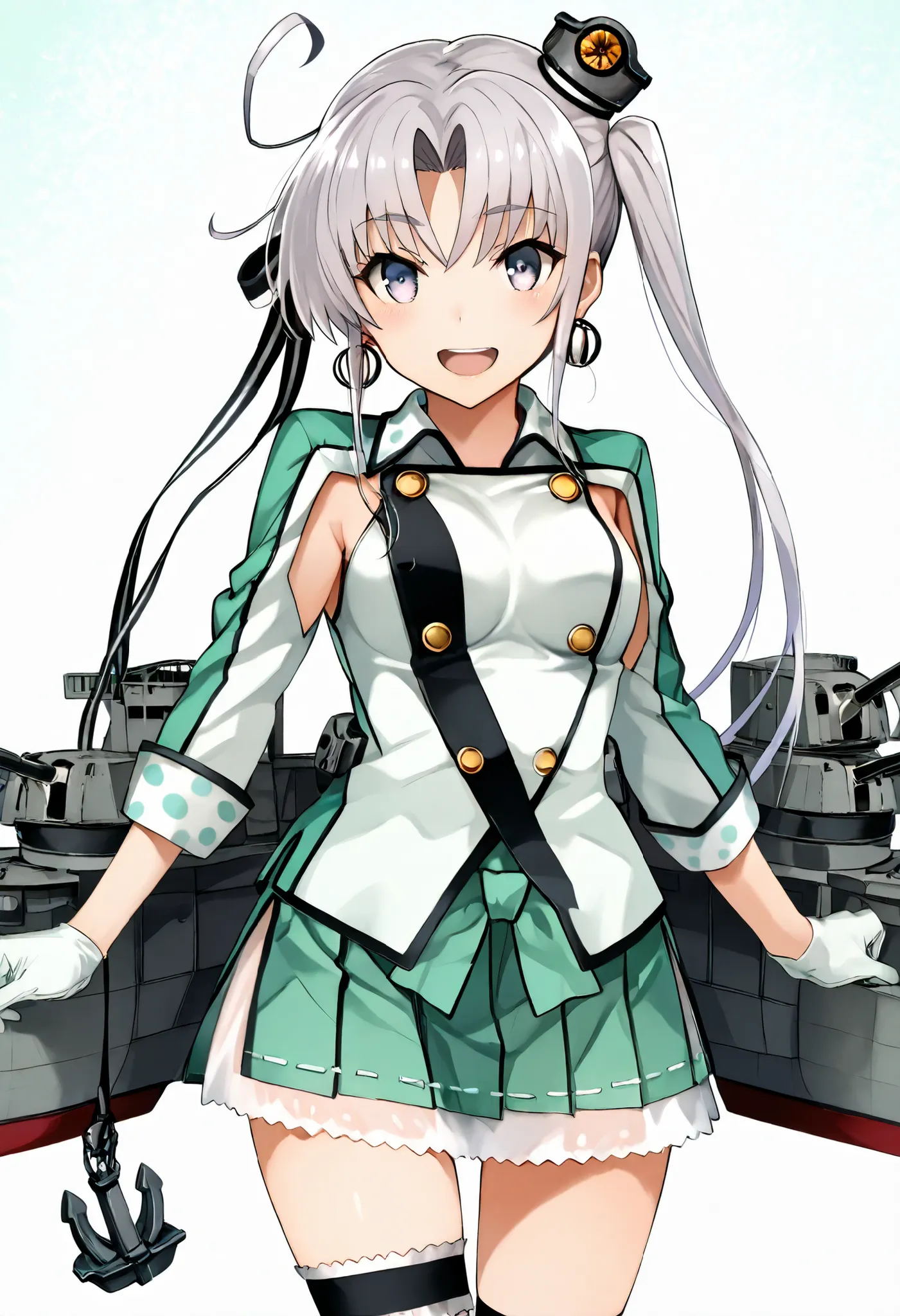 Akitsushima (KANCOLLE)  
one girl, solos, detailed skin, Smiling, Open your mouth,
score_9,score_8_up, score_7_up, Source_Anime, masterpiece, top quality, OFFICIAL ART, official style,  game CG, 
akitsushimaKC, long hair, hair ornament, thighhighs, jewelry...