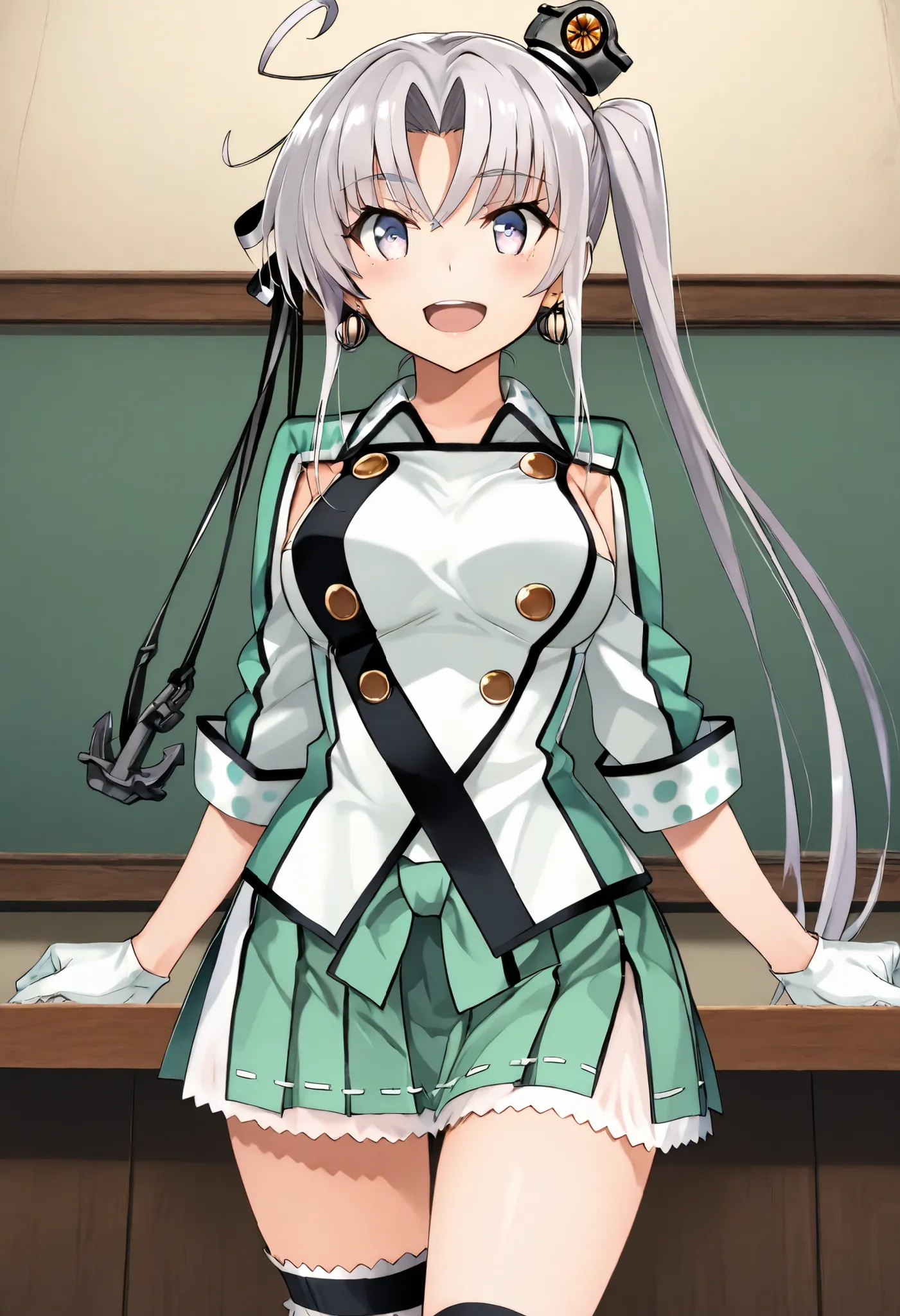 Akitsushima (KANCOLLE)  
one girl, solos, detailed skin, Smiling, Open your mouth,
score_9,score_8_up, score_7_up, Source_Anime, masterpiece, top quality, official art, official style,  game CG, 
akitsushimaKC, long hair, hair ornament, thighhighs, jewelry...