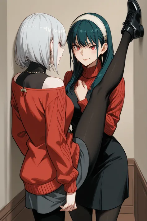 【High quality】【masterpiece】【best quality】【with precise and delicate drawing】【dynamic lighting】【Super Detail】【Super beautiful】美麗　女神　信じられない色彩　2girl yuri 百合 濃厚な女性同士の絡み　dynamic scene featuring Yor Forger and Fiona Frost from SPY x FAMILY, viewed from a side pe...