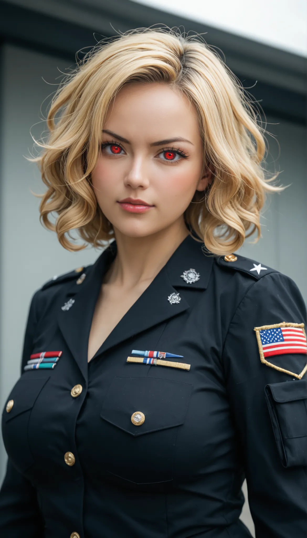 (hyperreal)、超未来的なWomanhood兵士、Womanhood&#39; Martial Arts、
Detailed eyes drawn with giant eyes　美しいWomanhood　high definition　high resolution　Realistic　short hair　Blonde、　BlondeのWomanhood、Mature Woman、middle-aged Womanhood、((big ))、Details Red Black   ,,,,,,、...