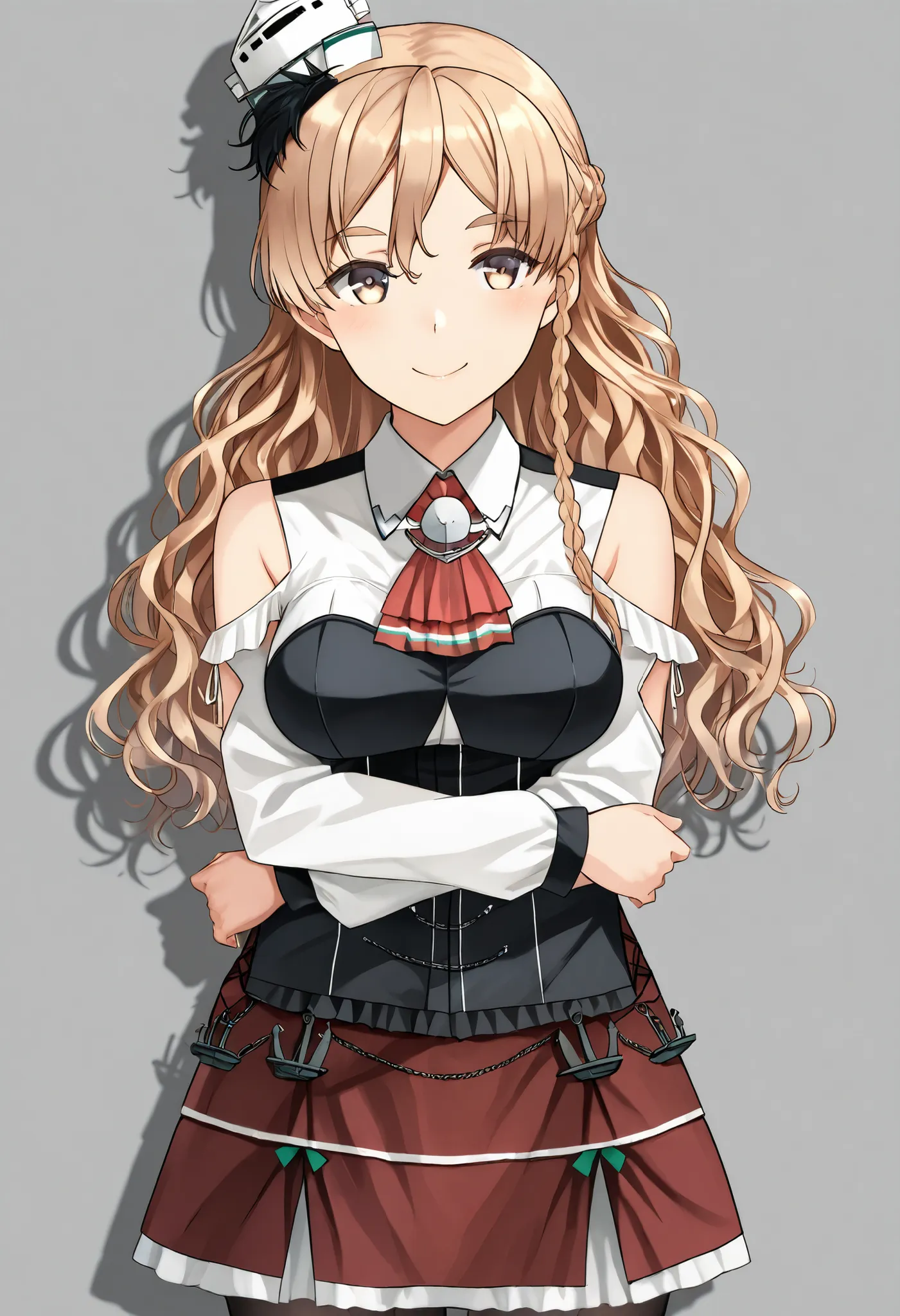 Zara (KANCOLLE))
one girl, solos, detailed skin, Smiling, 
score_9,score_8_up, score_7_up, Source_Anime, masterpiece, top quality, official art, official style,  game CG, 
zaraKC, long hair,skirt, shirt, long sleeves, bare shoulders, braid, pantyhose, mini...