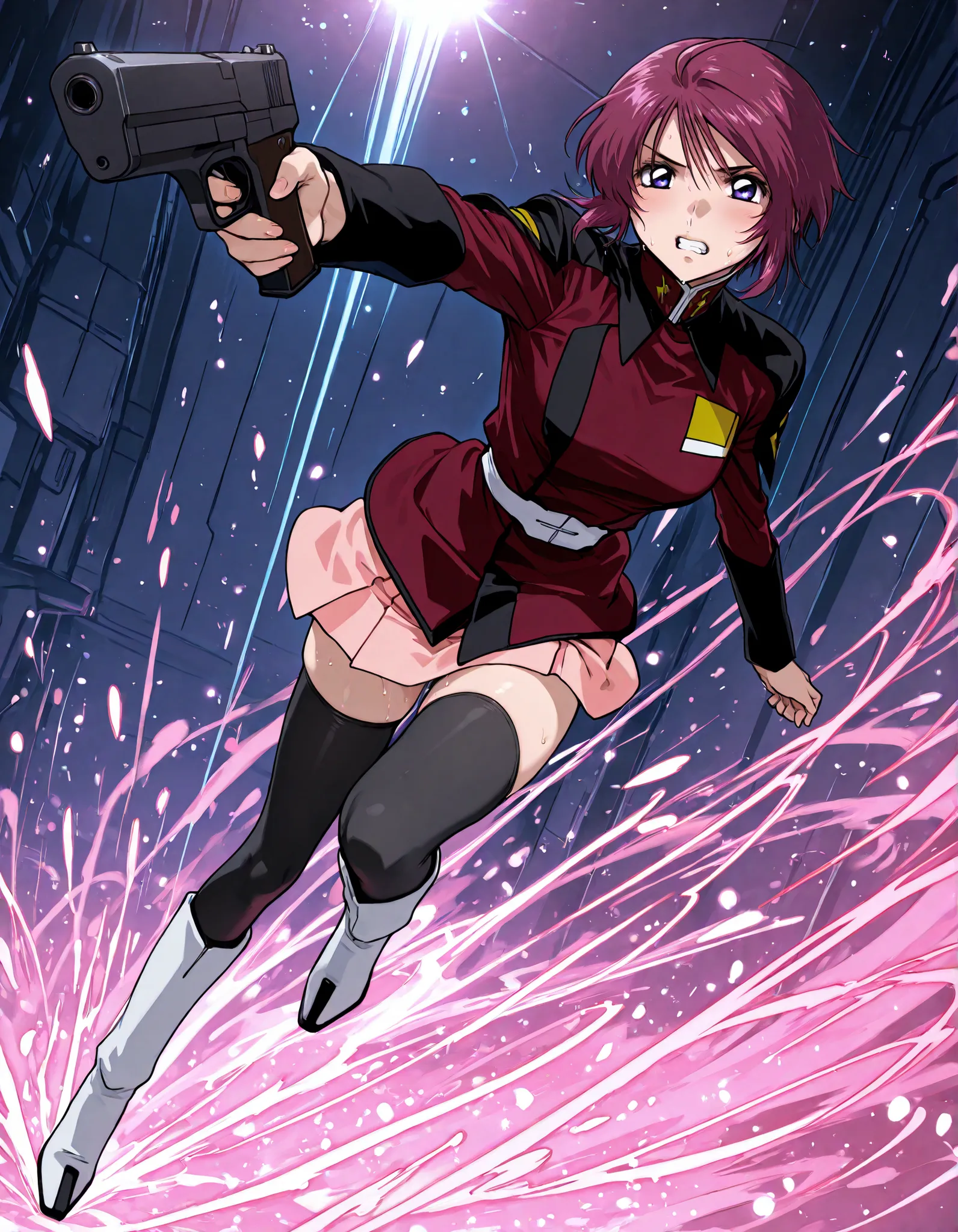 score_9, score_8_up, score_7_up,BREAK,masterpiece, best quality, absurdres,A very detailed and Hi-Res image、lightning crackling around 、safe 1girl,(solo),18 years old, (beautiful and detailed face),1girl,destiny jacket,LunamariaHawke,((destiny jacket)),((r...