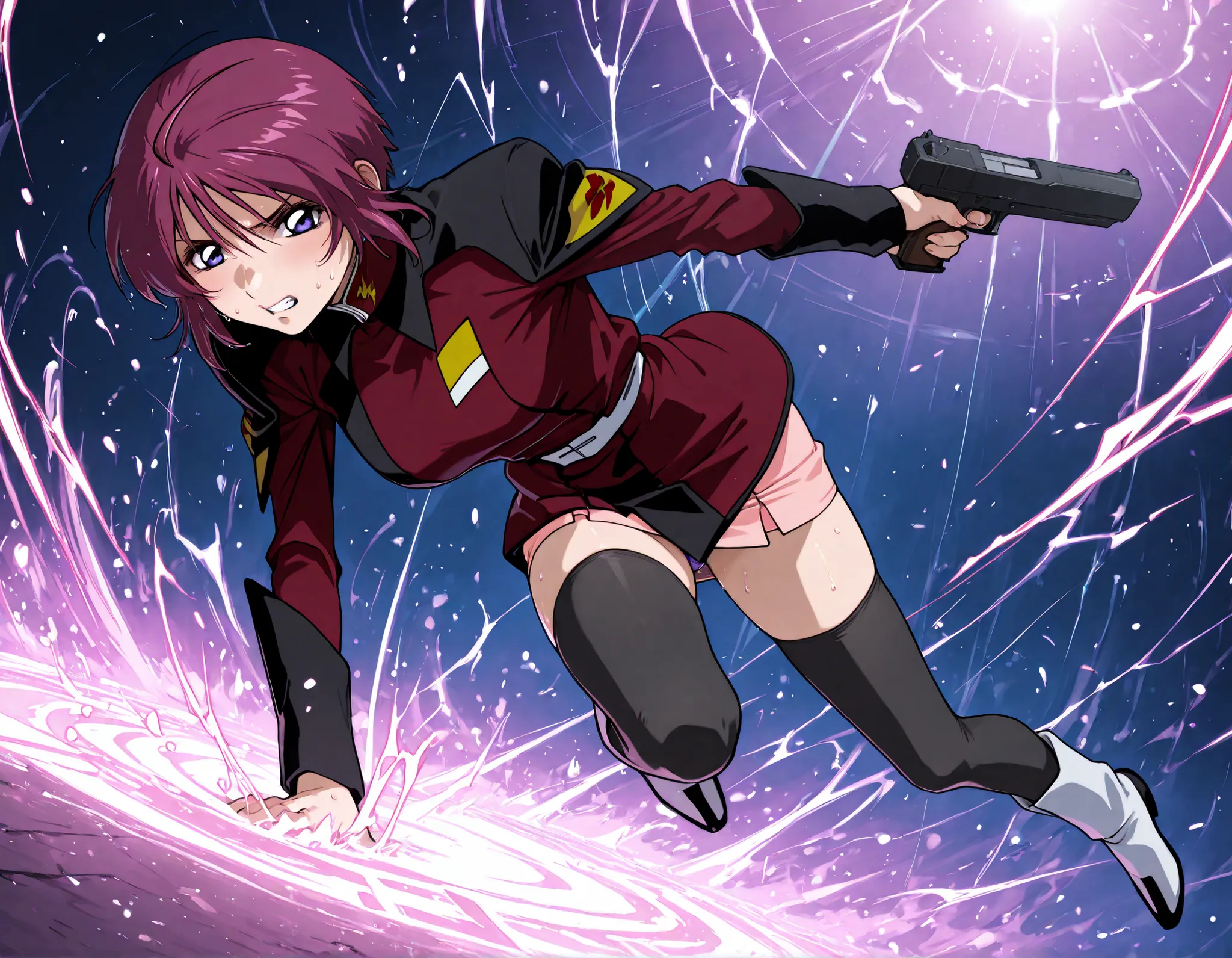 score_9, score_8_up, score_7_up,BREAK,masterpiece, best quality, absurdres,A very detailed and Hi-Res image、lightning crackling around 、safe 1girl,(solo),18 years old, (beautiful and detailed face),1girl,destiny jacket,LunamariaHawke,((destiny jacket)),((r...