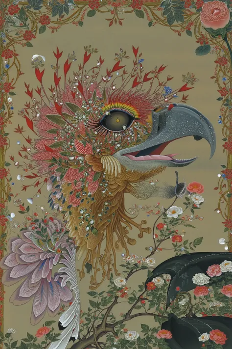 ito jakuchu,bird face,detailed,colorful,vivid color