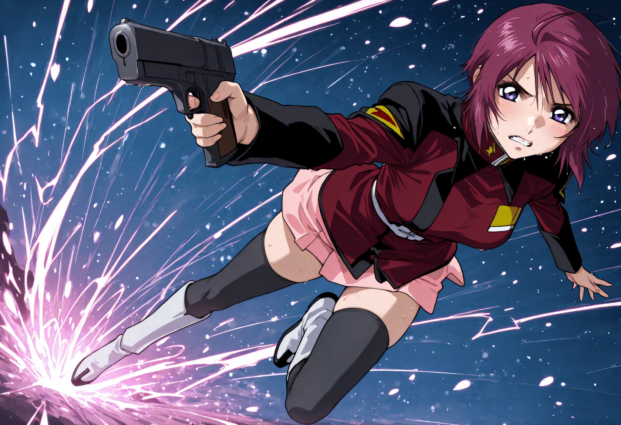score_9, score_8_up, score_7_up,BREAK,masterpiece, best quality, absurdres,A very detailed and Hi-Res image、lightning crackling around 、safe 1girl,(solo),18 years old, (beautiful and detailed face),1girl,destiny jacket,LunamariaHawke,((destiny jacket)),((r...