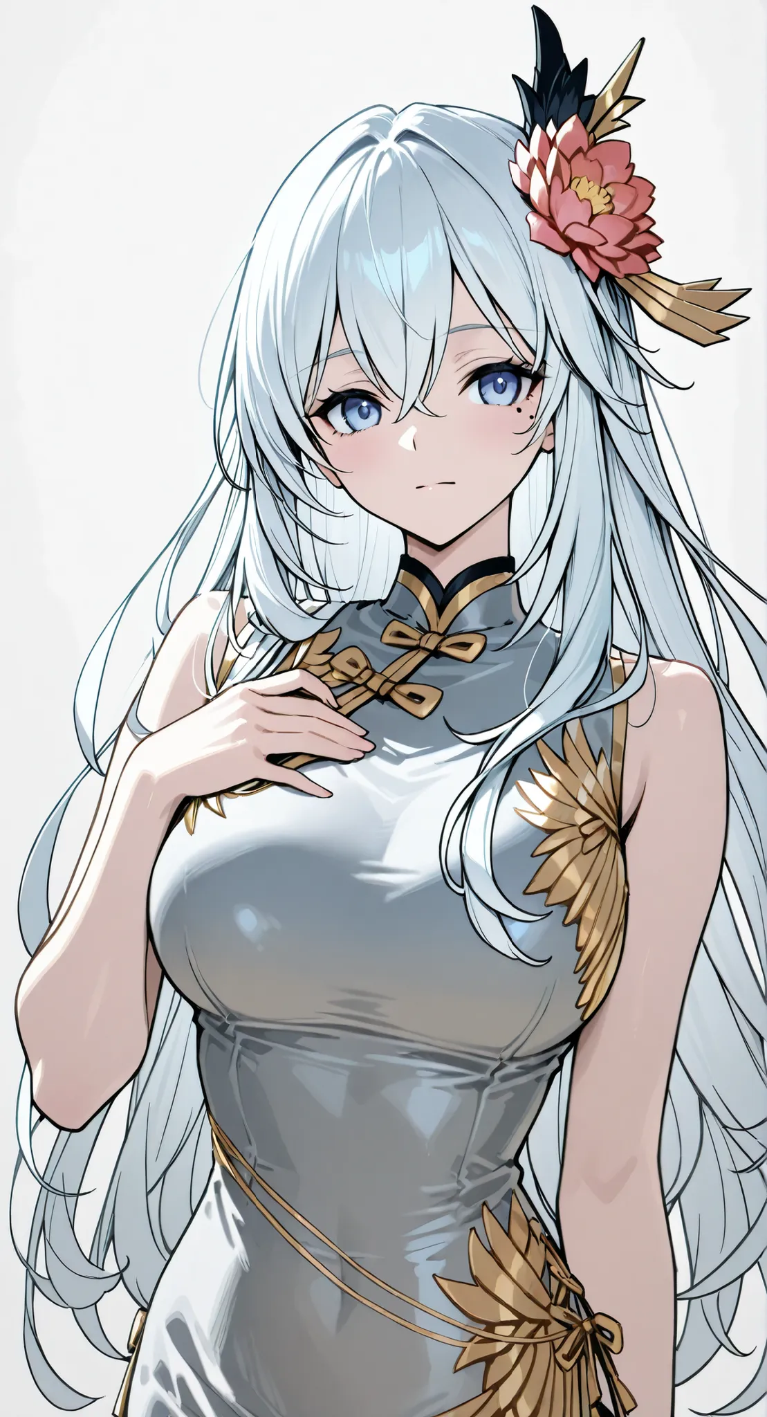 skin,Bound shoulders ,sleeveless china ,mole under eye