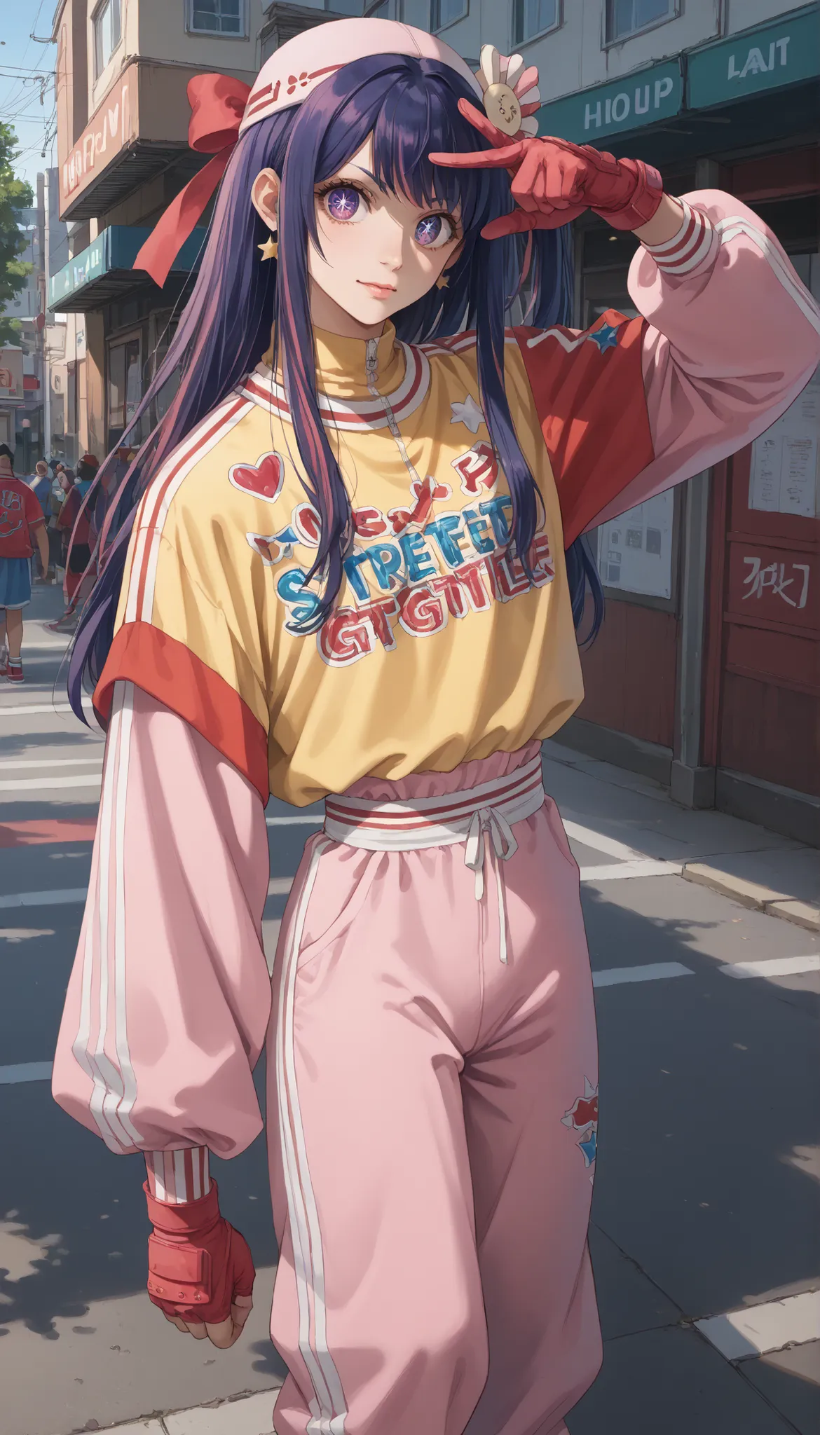 hoshino_ai_oshi_no_ko (((street style clothing))) , (((hiphop outfit)))