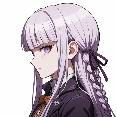 (score_9, score_8_up, score_7_up, source_anime), solo, danganronpa_style, profile picture, looking at viewer, 1girl, simple background, disgust, break kyouko kirigiri, long hair, bangs, ribbon, purple eyes, black hair ribbon, purple hair, braid, single bra...