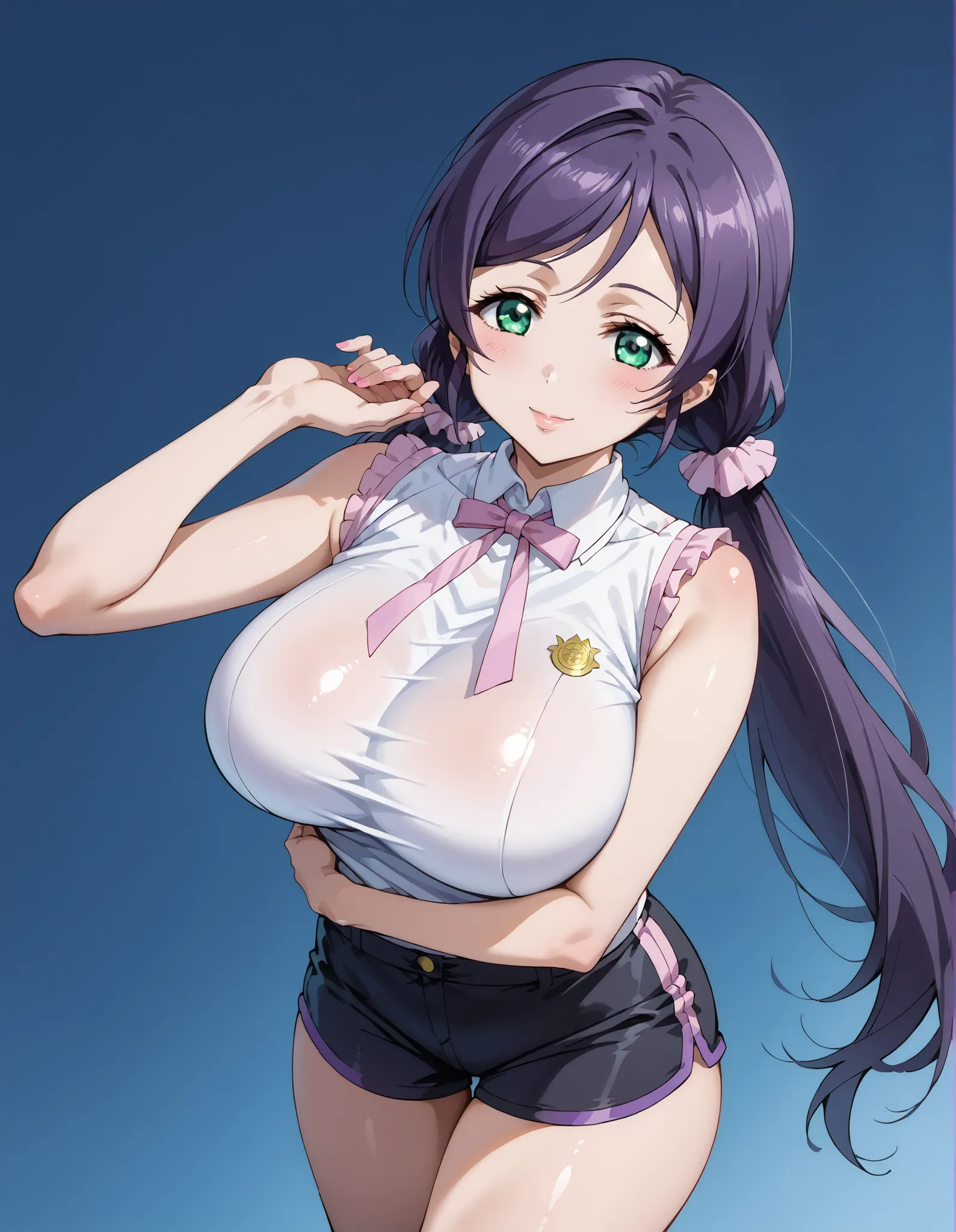 score_9, score_8_up, score_7_up, source_anime, 4K,perfect fingers,(perfect hands, perfect anatomy),prefect lighting, very aesthetic, intricate details,highly detailed background, masterpiece, high quality, best quality,
nozomi toujou, green eyes, purple ha...