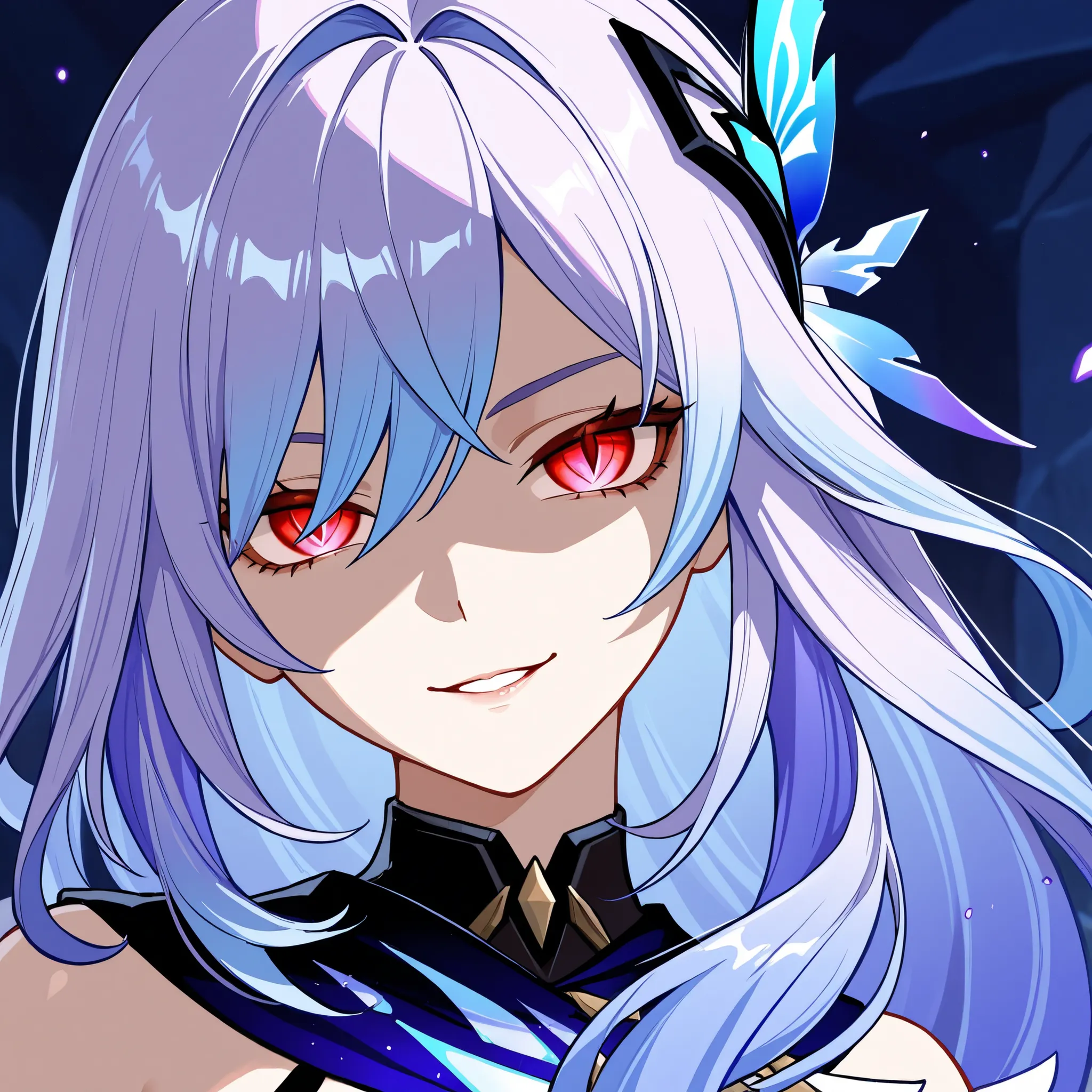 1 girl only,skirk, from the video game Genshin Impact, evil look, The contour of her eyes is outlined in black