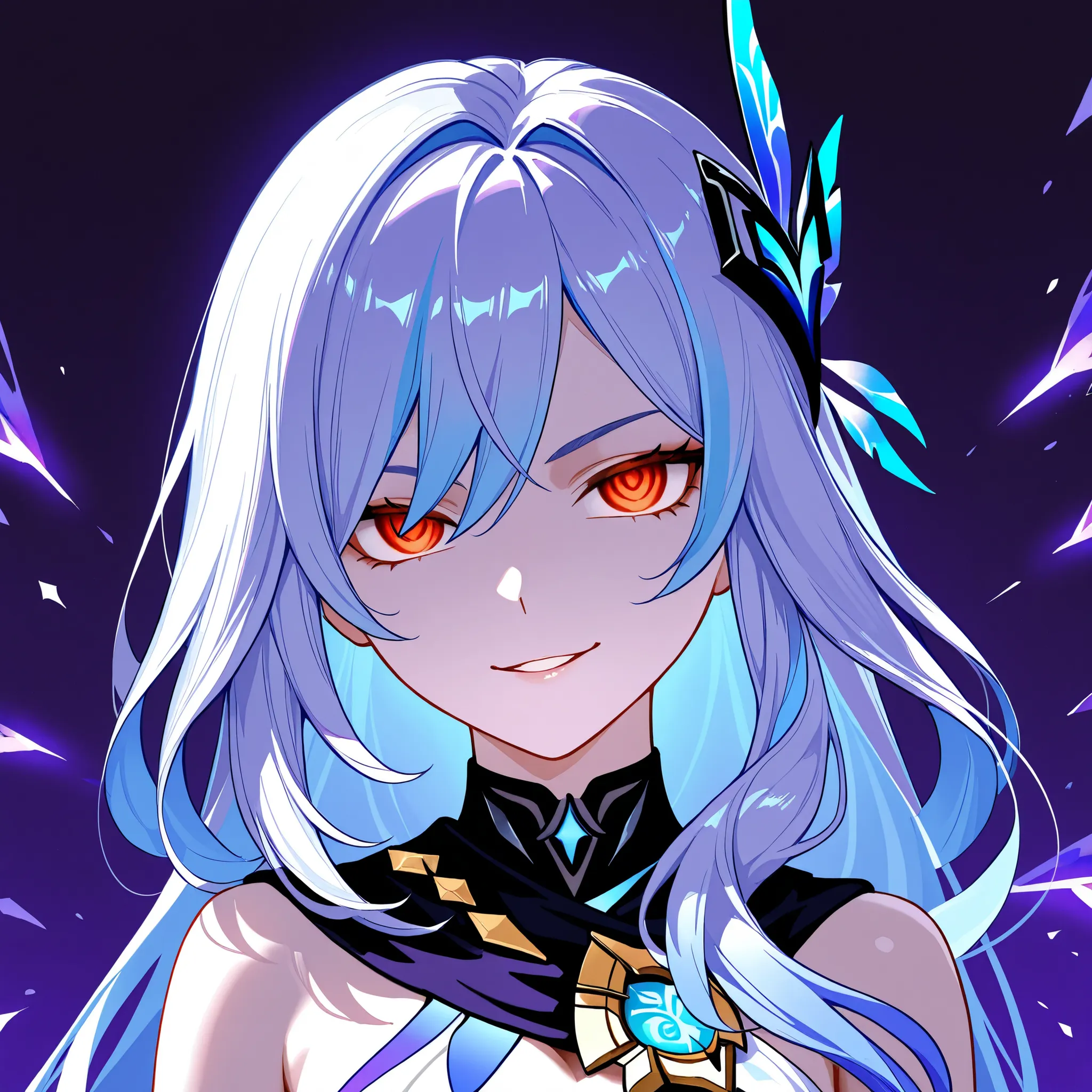 1 girl only,skirk, from the video game Genshin Impact, evil look, The contour of her eyes is outlined in black