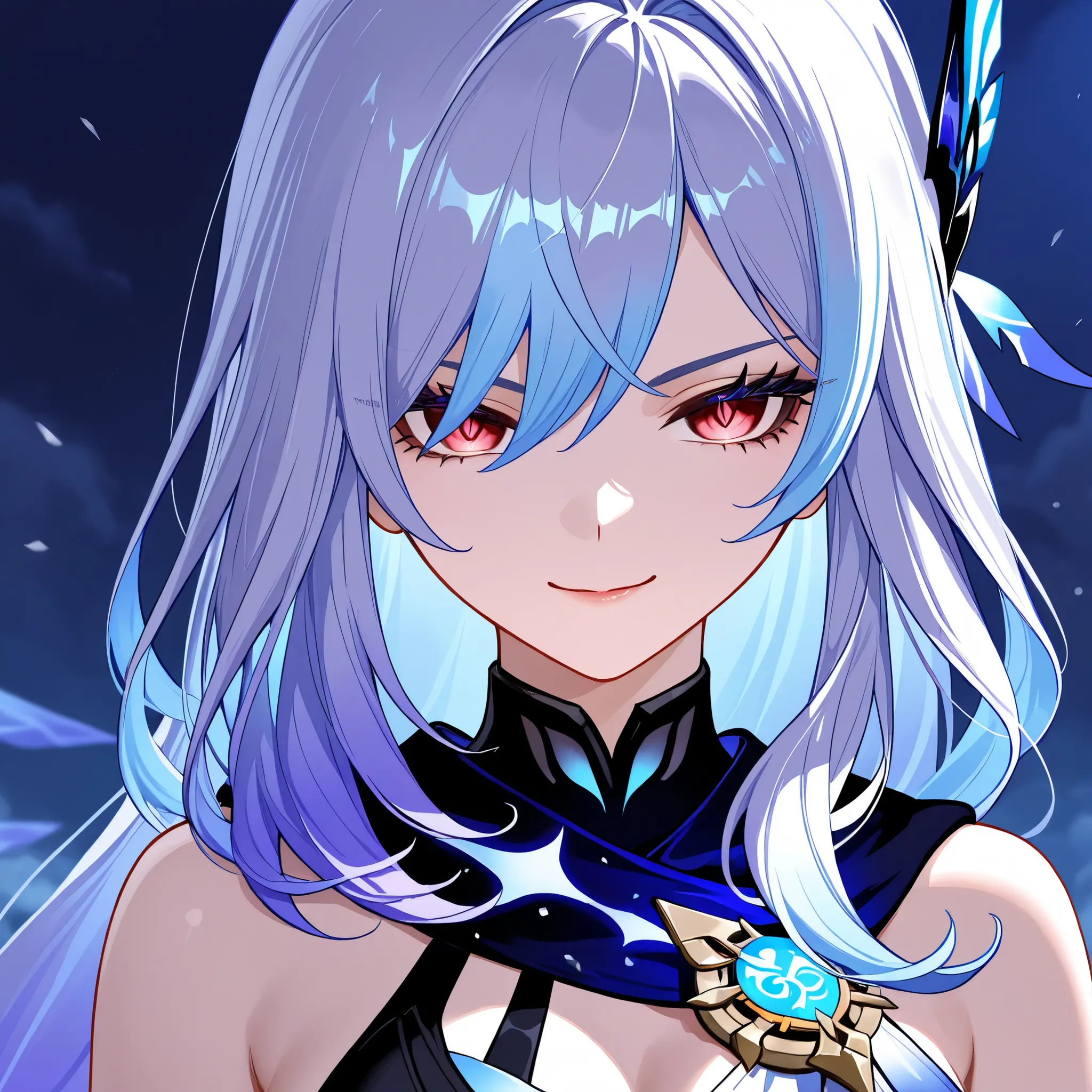 1 girl only,skirk, from the video game Genshin Impact, evil look, (Her eyelashes are outlined in black)