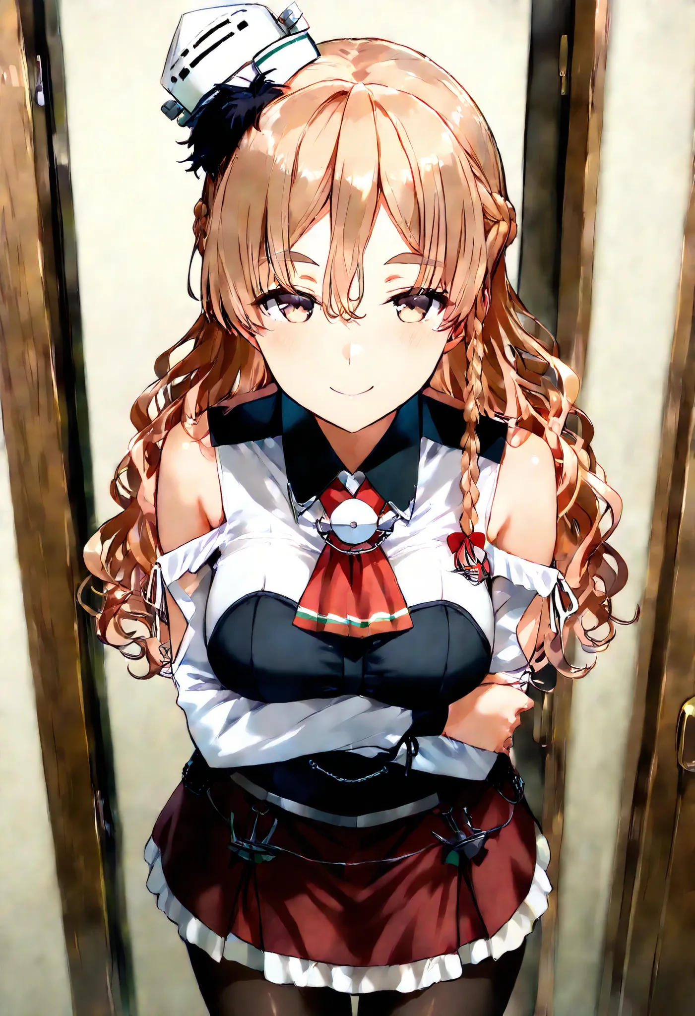 Zara (KANCOLLE))
one girl, solos, detailed skin, Smiling, 
score_9,score_8_up, score_7_up, Source_Anime, masterpiece, top quality, official art, official style,  game CG, 
zaraKC, long hair,skirt, shirt, long sleeves, bare shoulders, braid, pantyhose, mini...